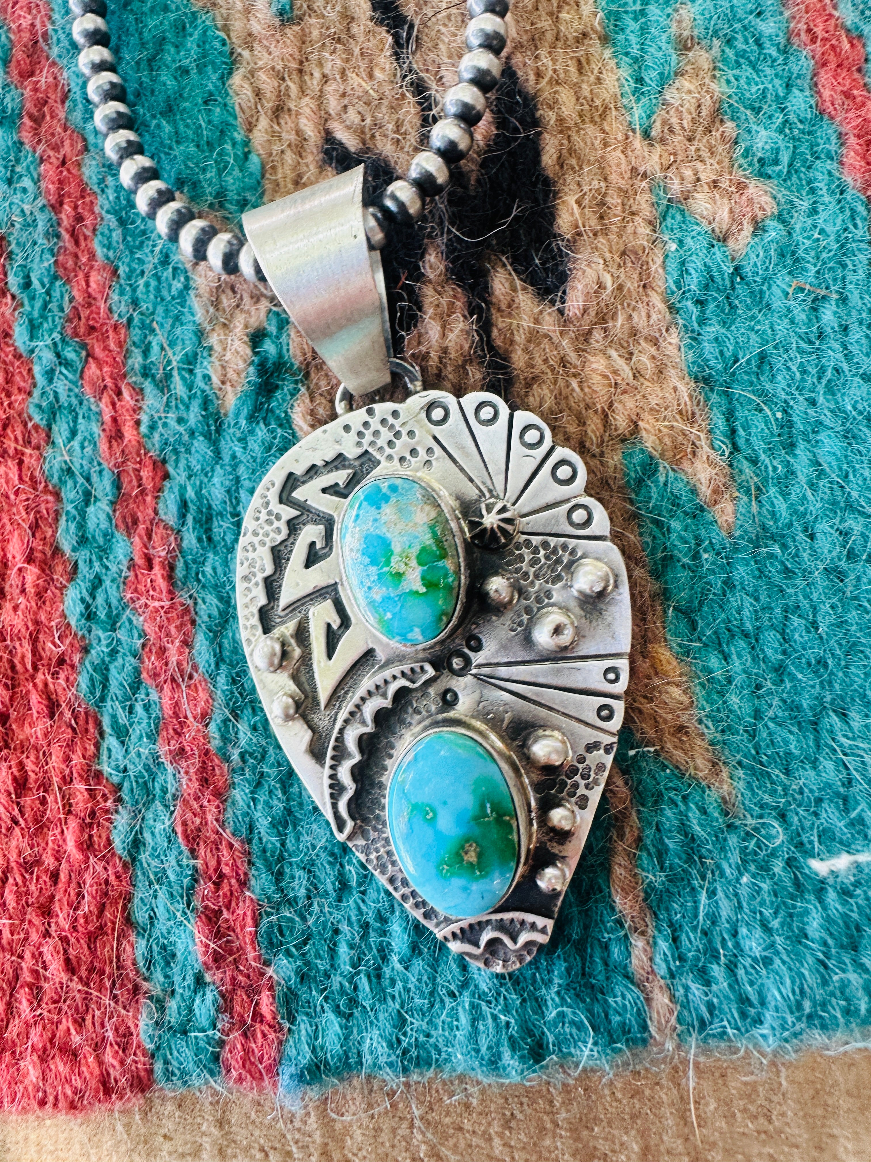 Handcrafted Sterling Silver & Sonoran Mountain Turquoise Leaf Pendant by Randy Billy