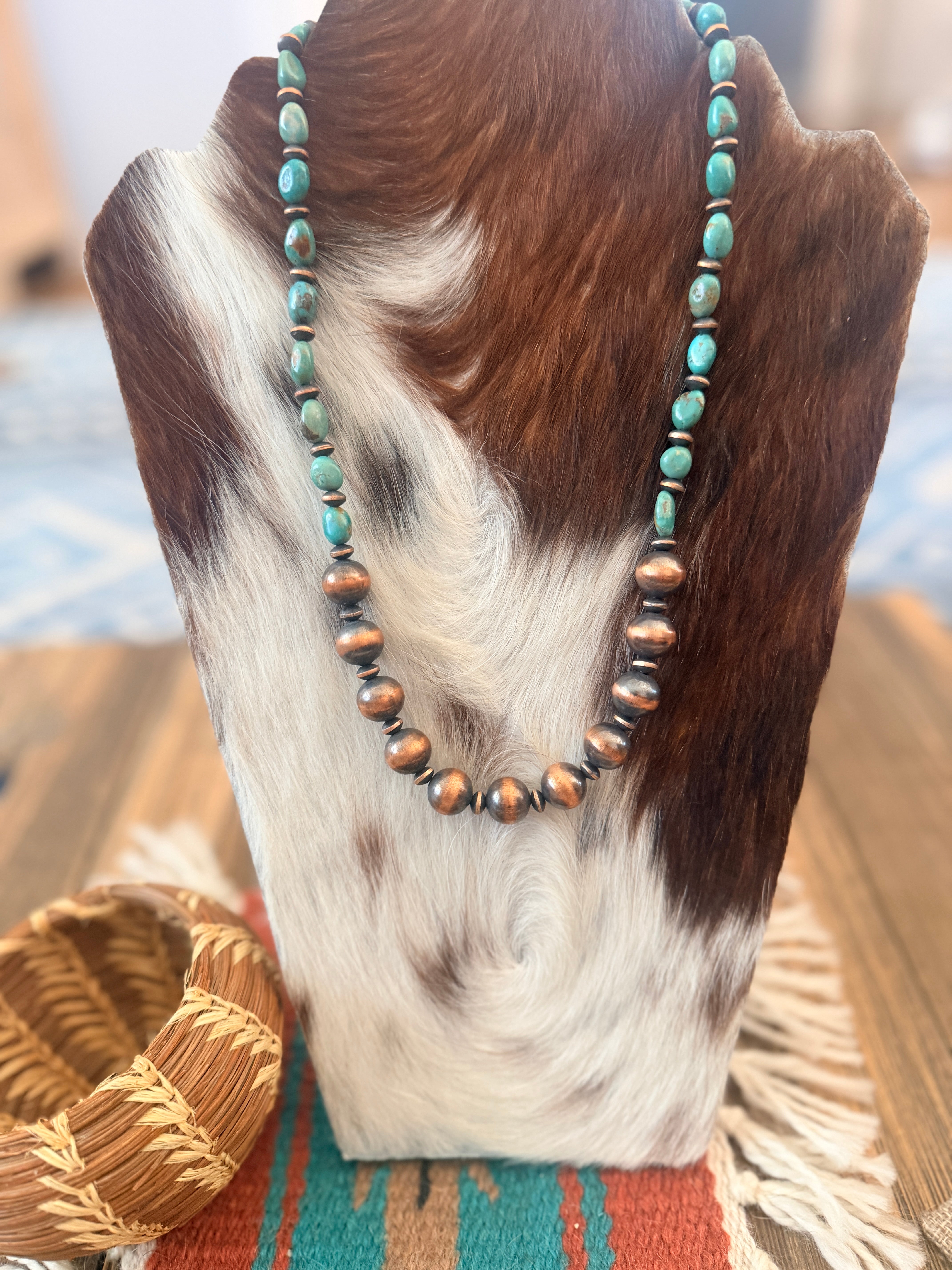 Handcrafted Turquoise & Copper 20” Beaded Necklace