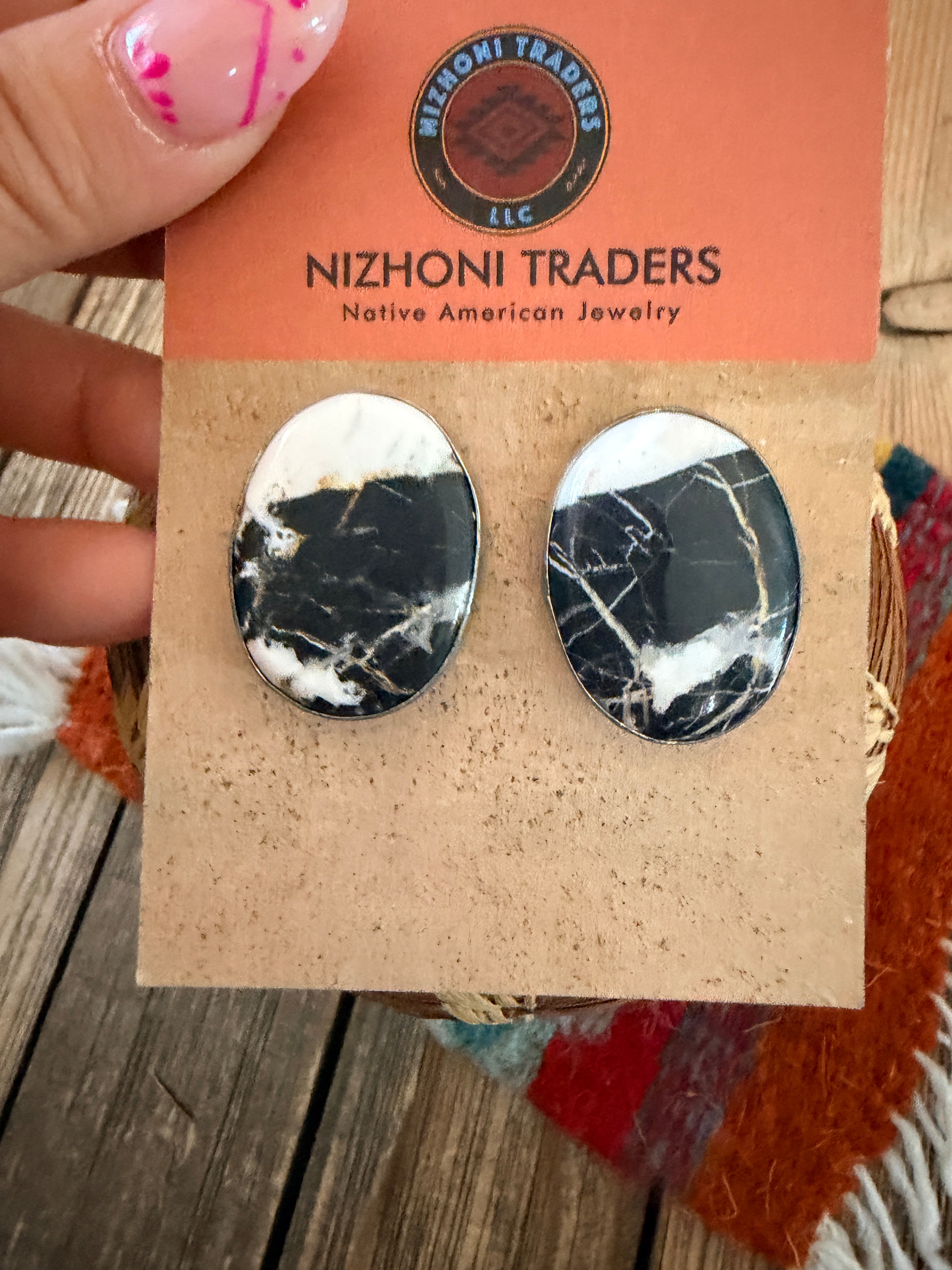 Handcrafted White Buffalo & Sterling Silver Post Earrings