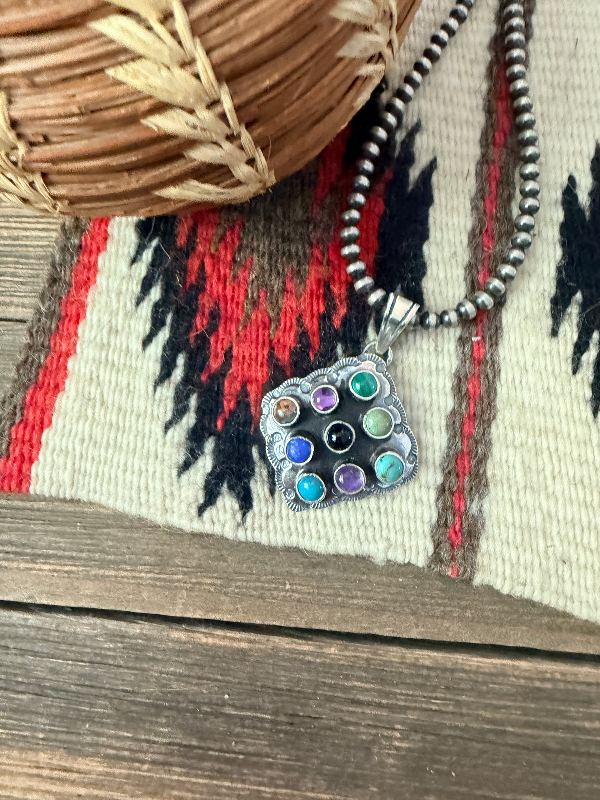 Handcrafted Sterling Silver and Multi Stone Cluster Bear Pendant by Tina Benally