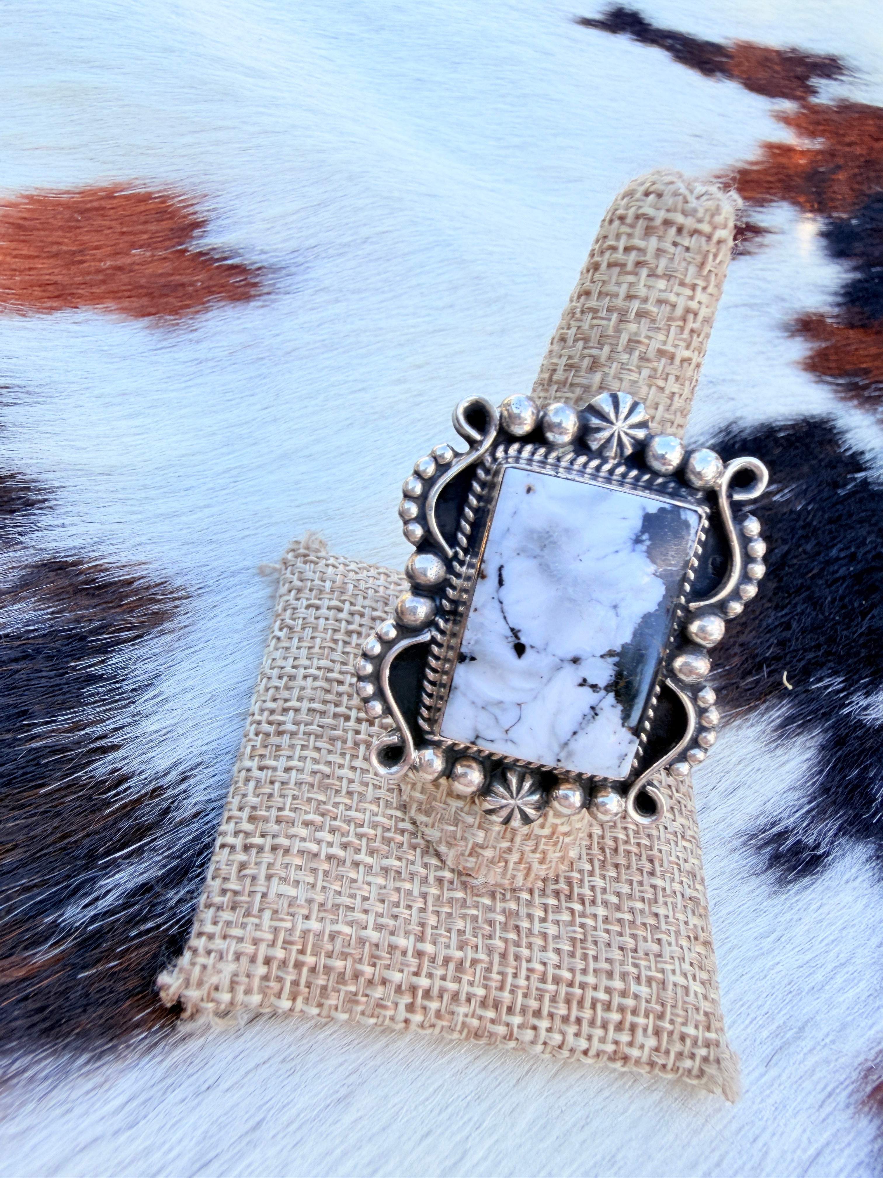 Handcrafted White Buffalo & Sterling Silver Ring Size 10