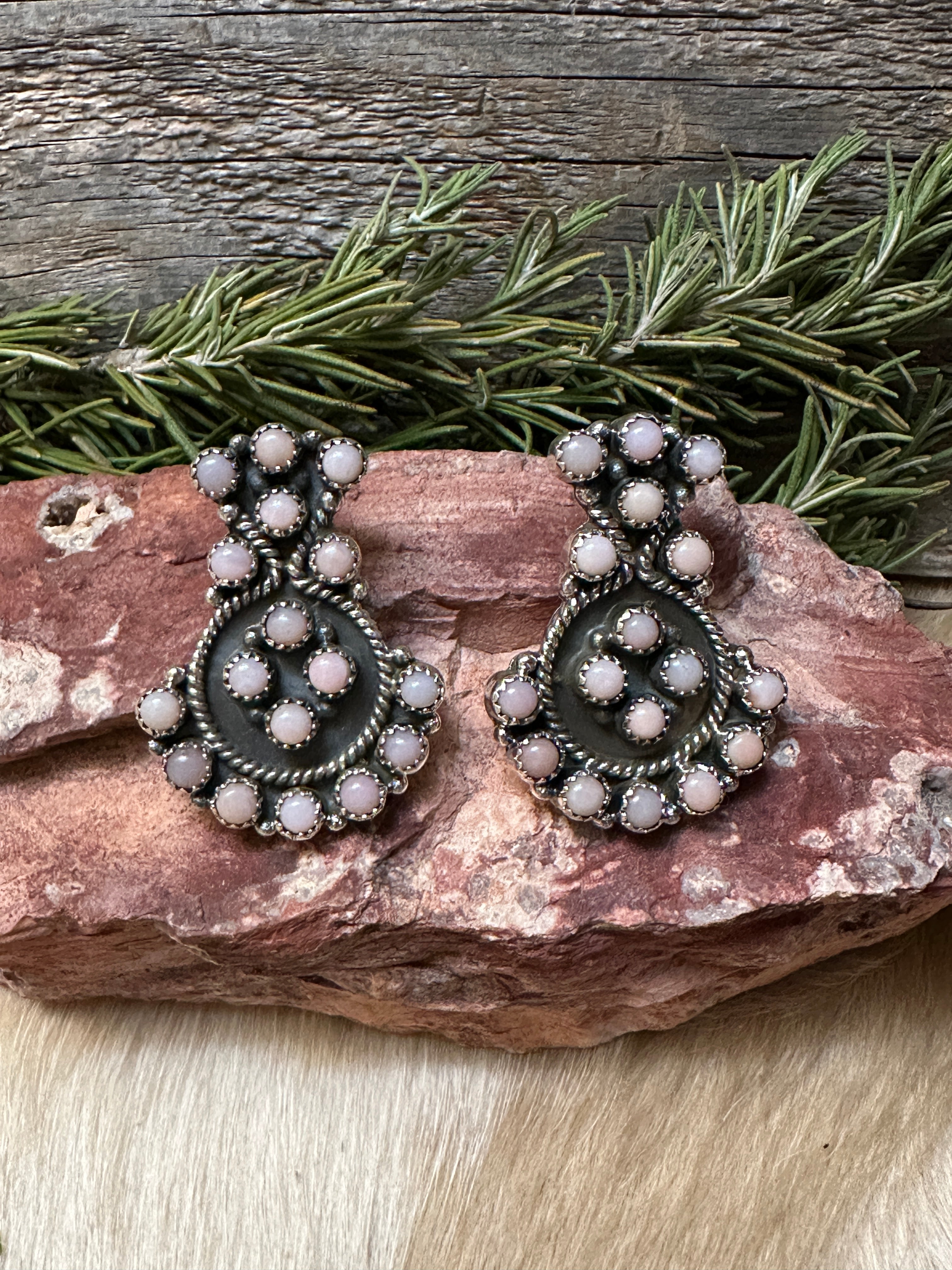 Handmade Pink Opal Sterling Silver Post Earrings