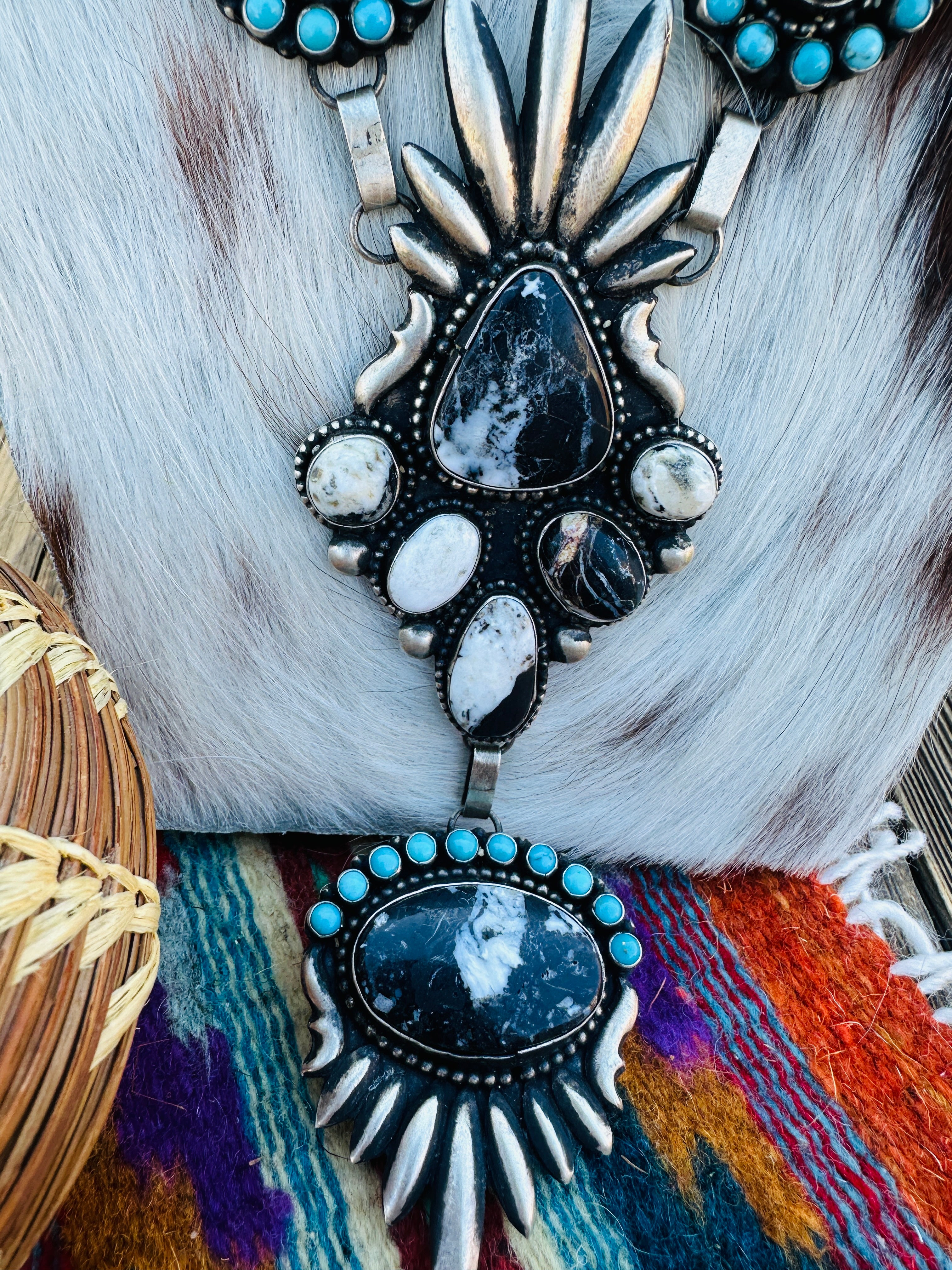 Handcrafted White Buffalo, Turquoise & Sterling Silver Necklace by Shawn Cayatineto