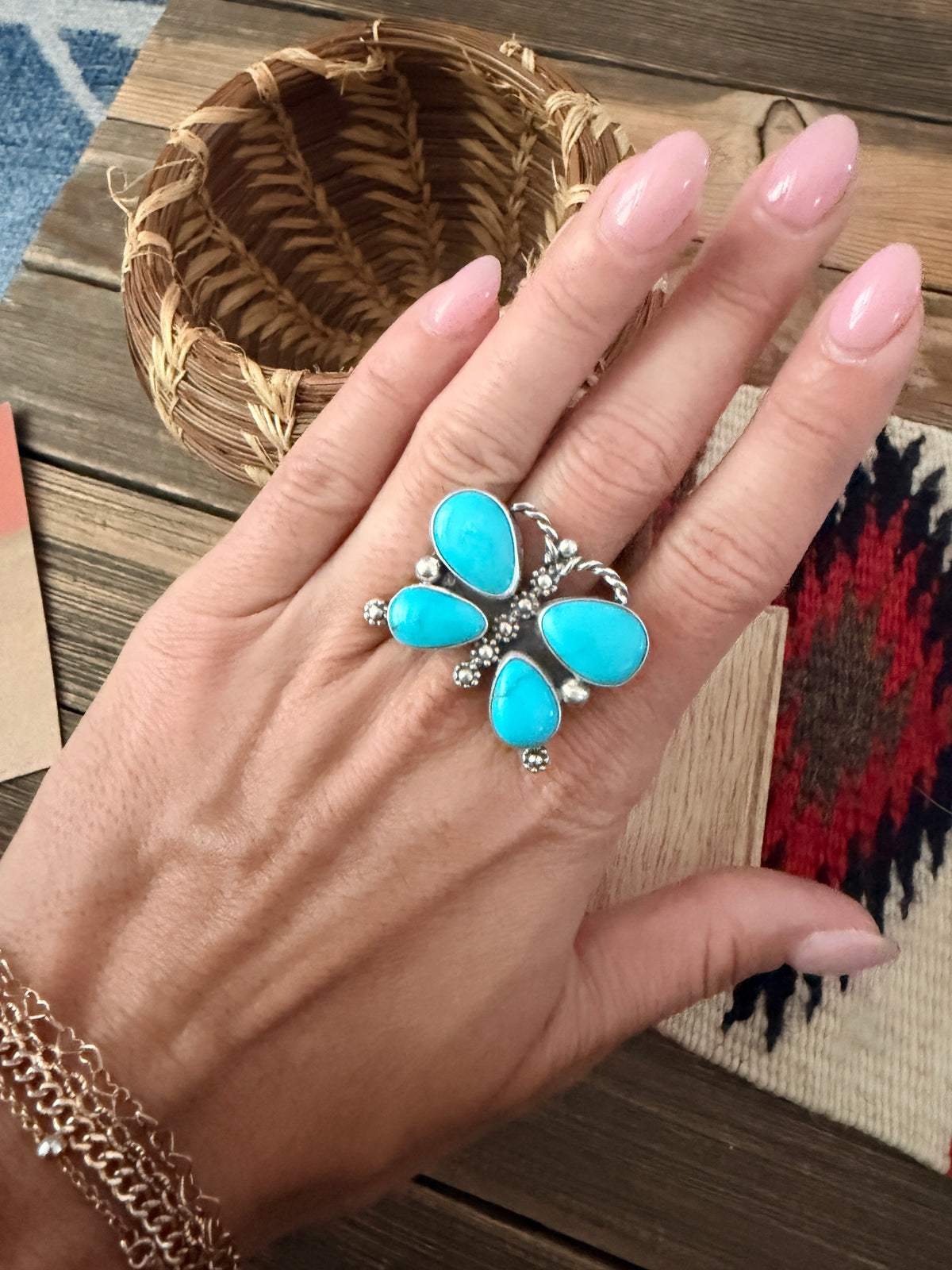 Handcrafted Turquoise & Sterling Silver Adjustable Butterfly Ring