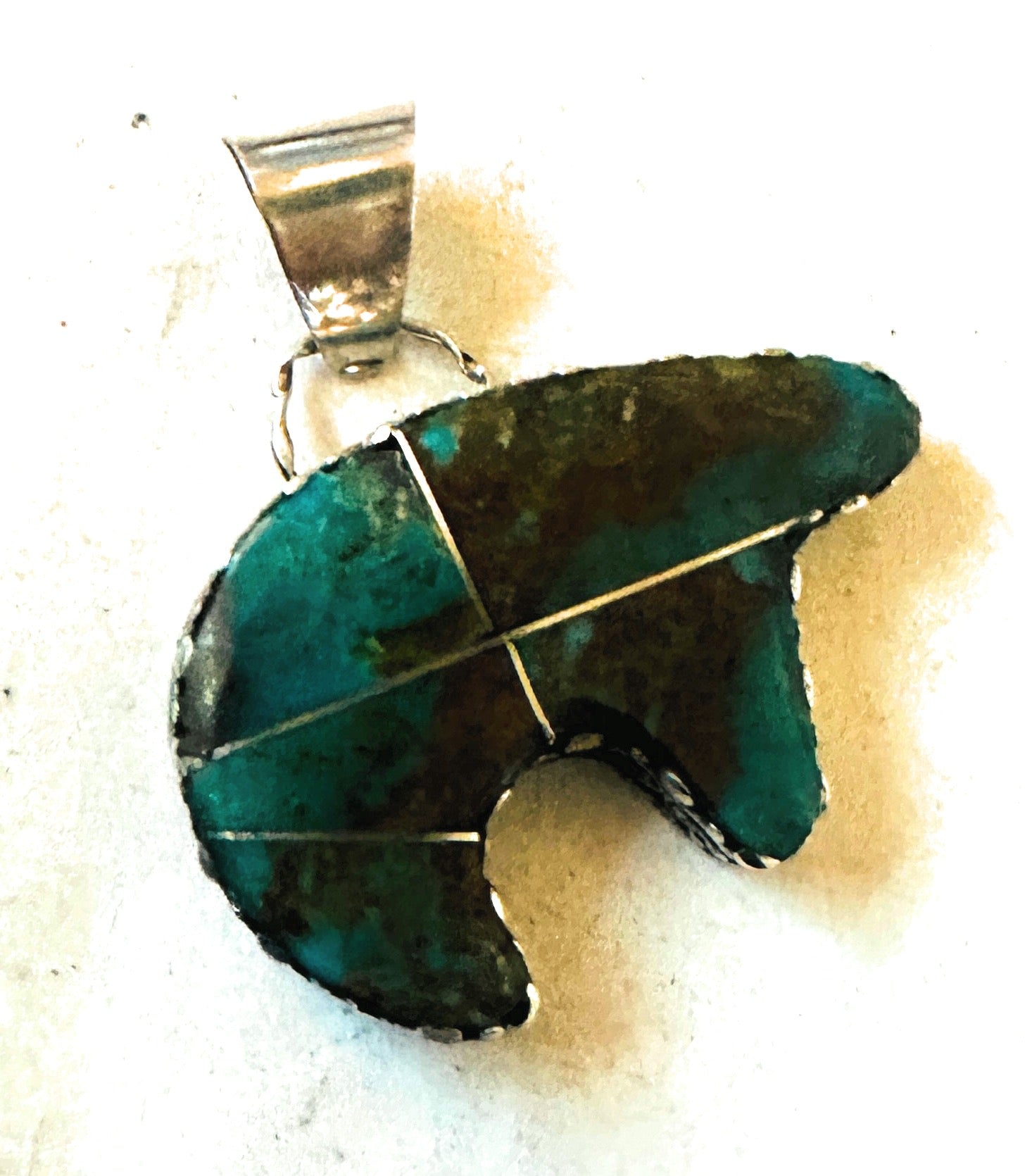 Handcrafted Turquoise & Sterling Silver Inlay Fetish Bear Pendant