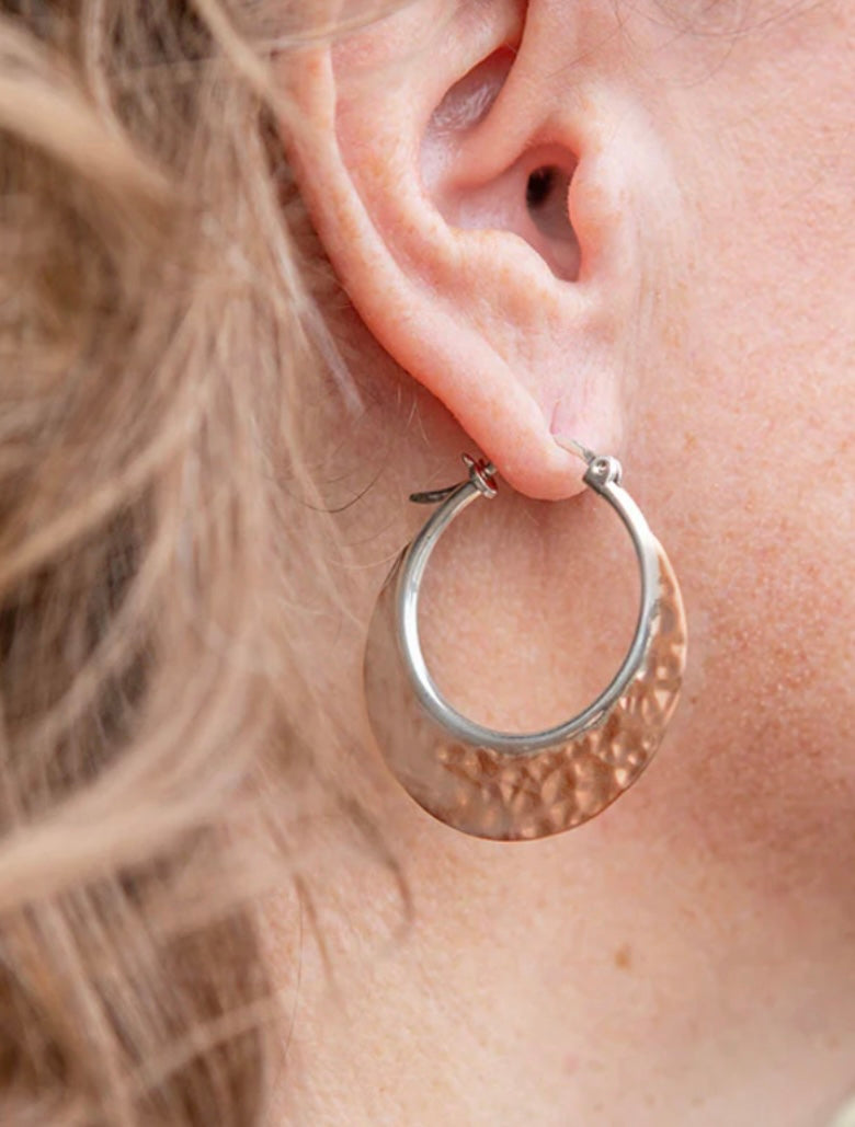 Hammered Copper Hoops on Lever Back Earrings