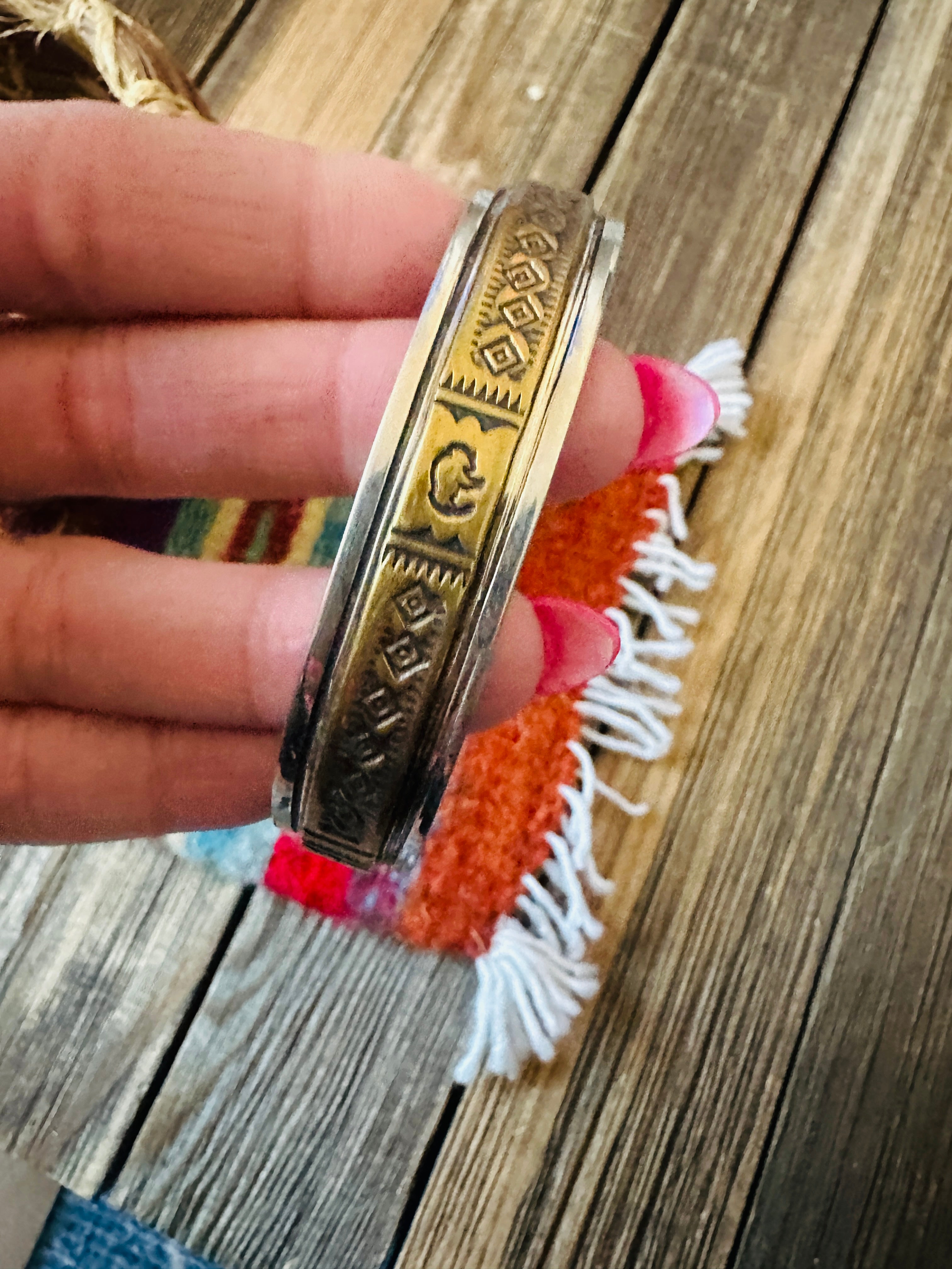 Vintage Old Pawn Handcrafted Sterling Silver & Copper Cuff Bracelet