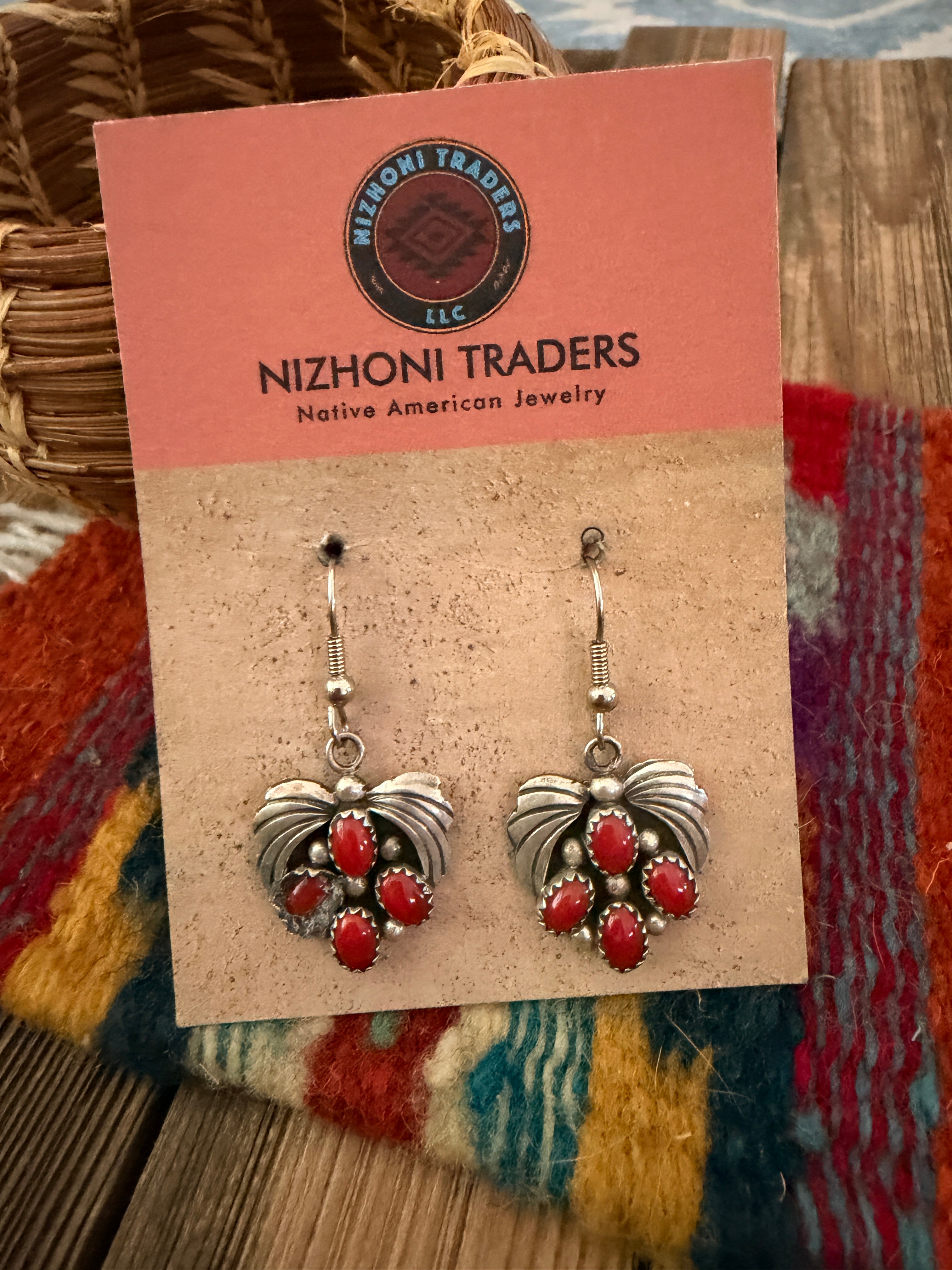 Handcrafted Coral & Sterling Silver Dangle Earrings