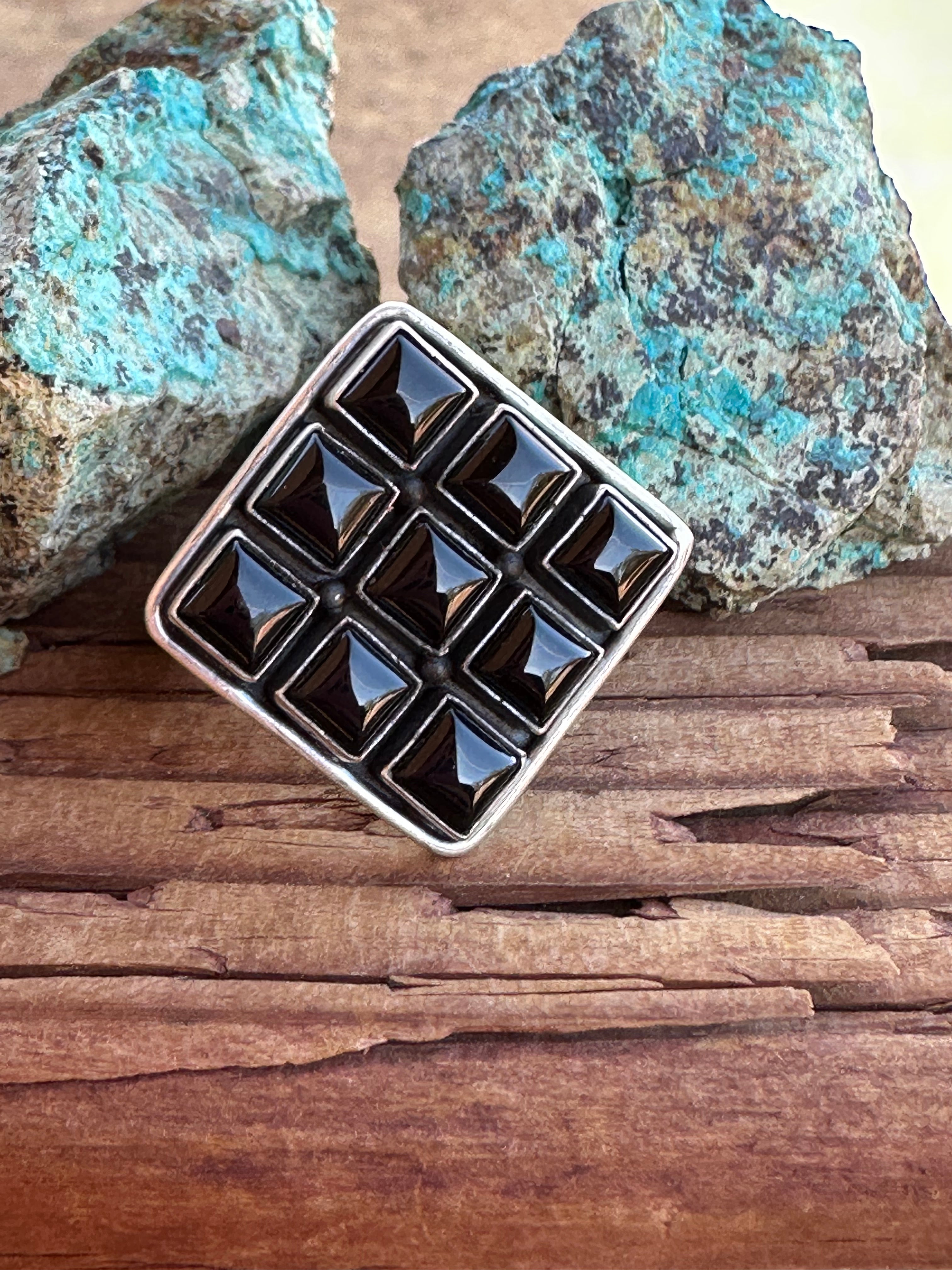Beautiful Handmade Sterling Silver And Onyx Square Adjustable Ring