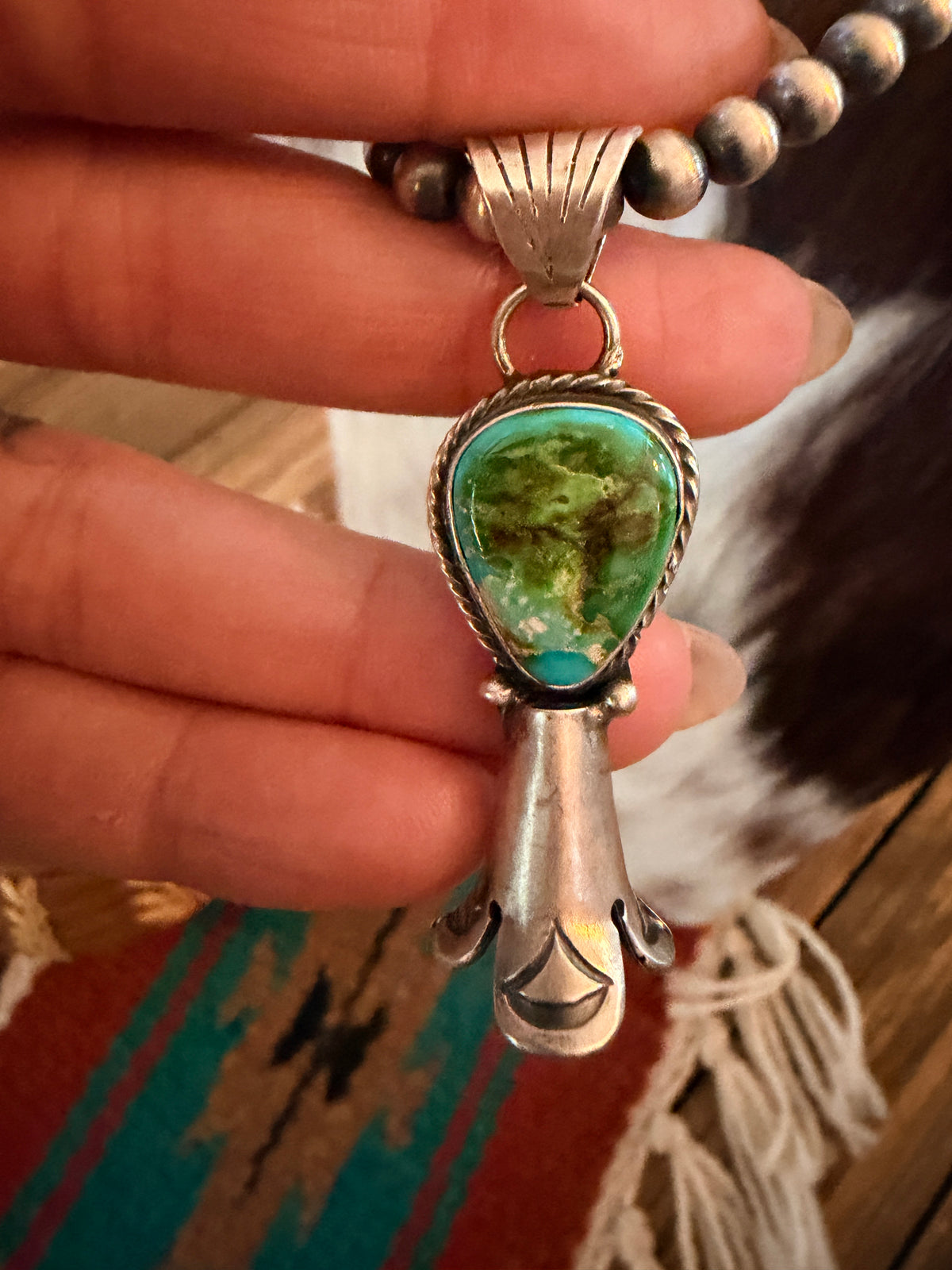 Handcrafted Turquoise & Sterling Silver Beaded Blossom Necklace