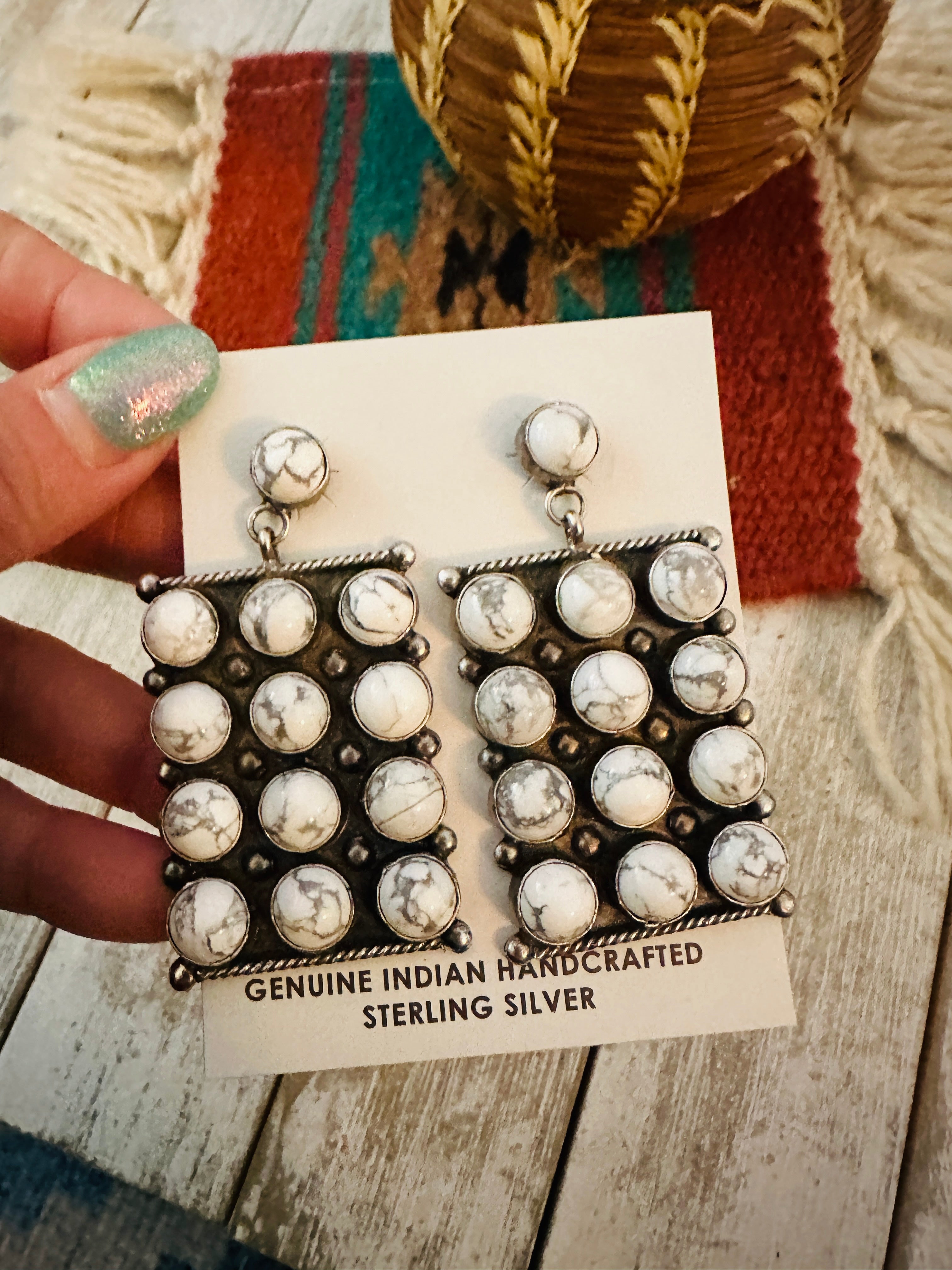 Navajo Howlite & Sterling Silver Dangle Earrings by Jacqueline Silver