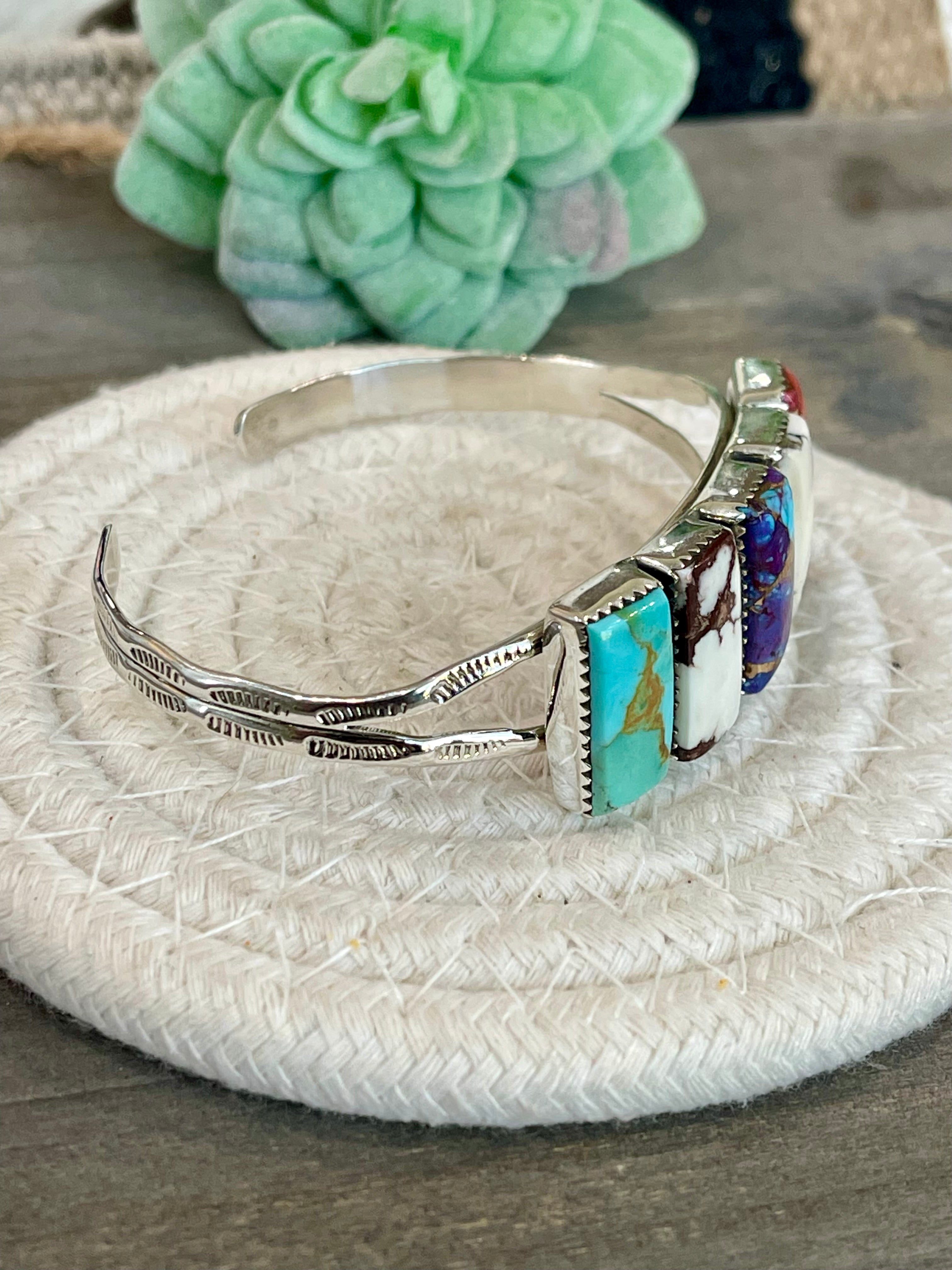 Beautiful Handmade Sterling Silver Multi Stone Cuff