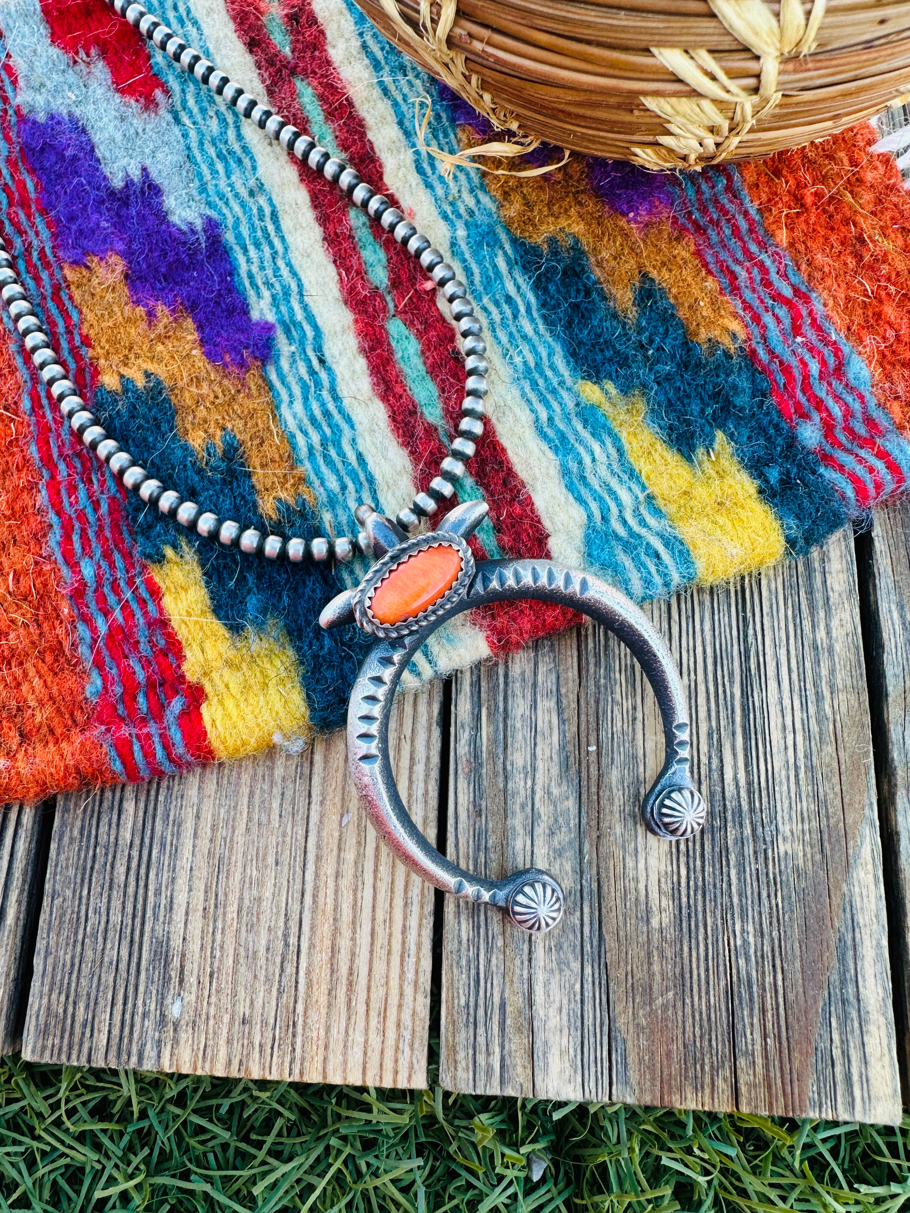 Handcrafted Sterling Silver & Orange Spiny Naja Pendant by Martha Cayatineto