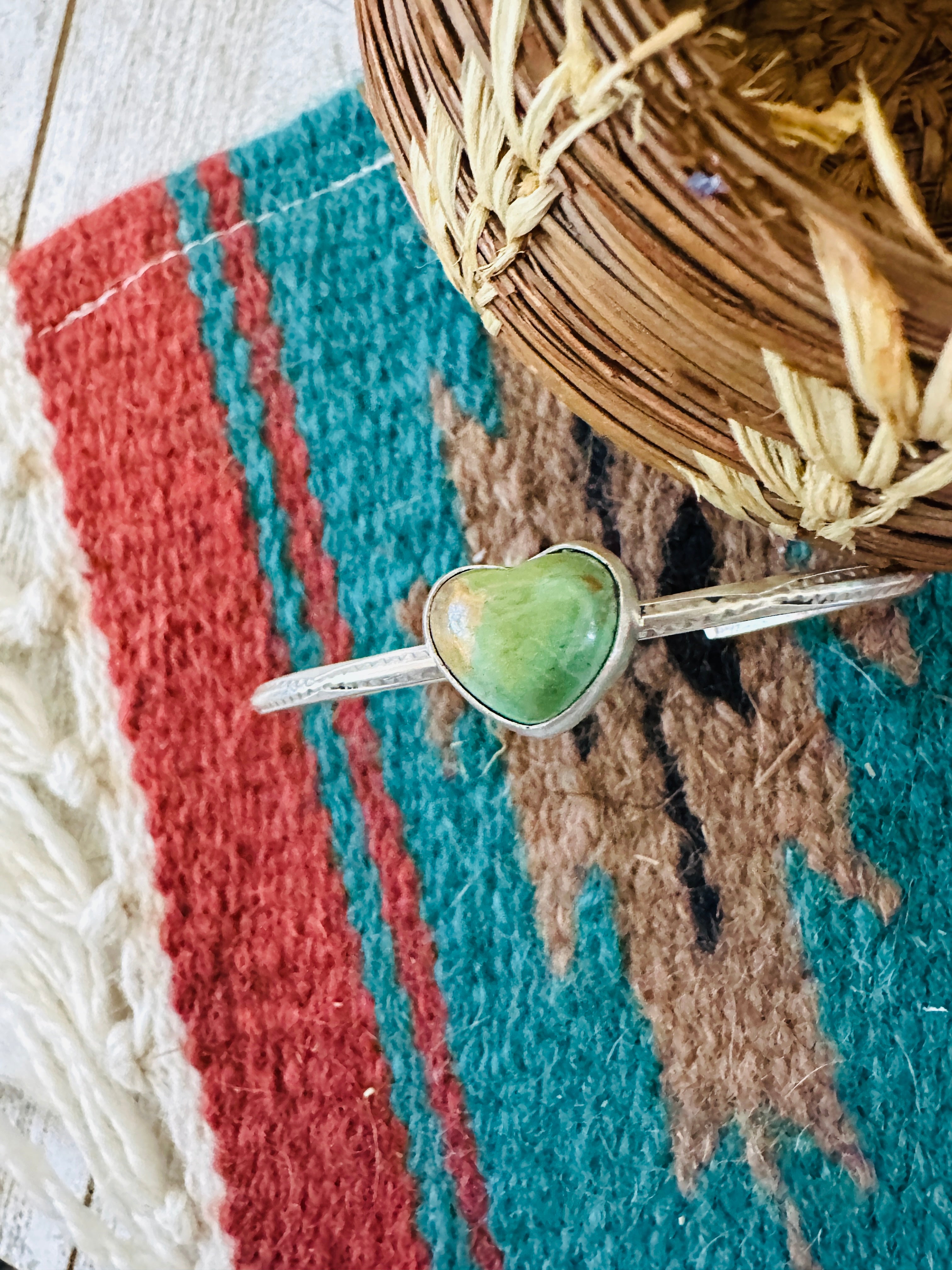 Handcrafted Turquoise & Sterling Silver Heart Cuff Bracelet