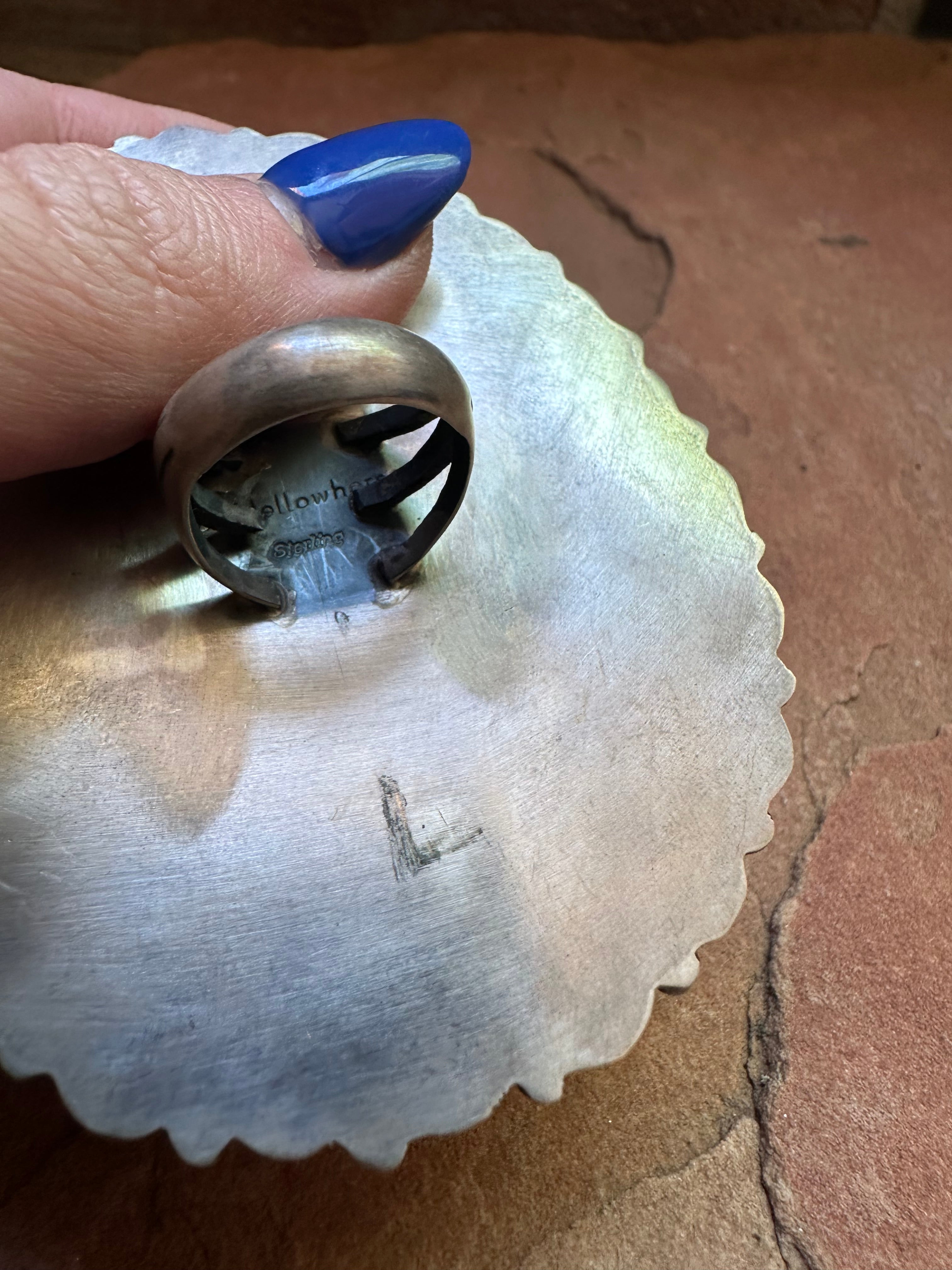 Beautiful Navajo Sterling Silver & Turquoise Statement Ring by Blaine Yellowhorse, Size 7