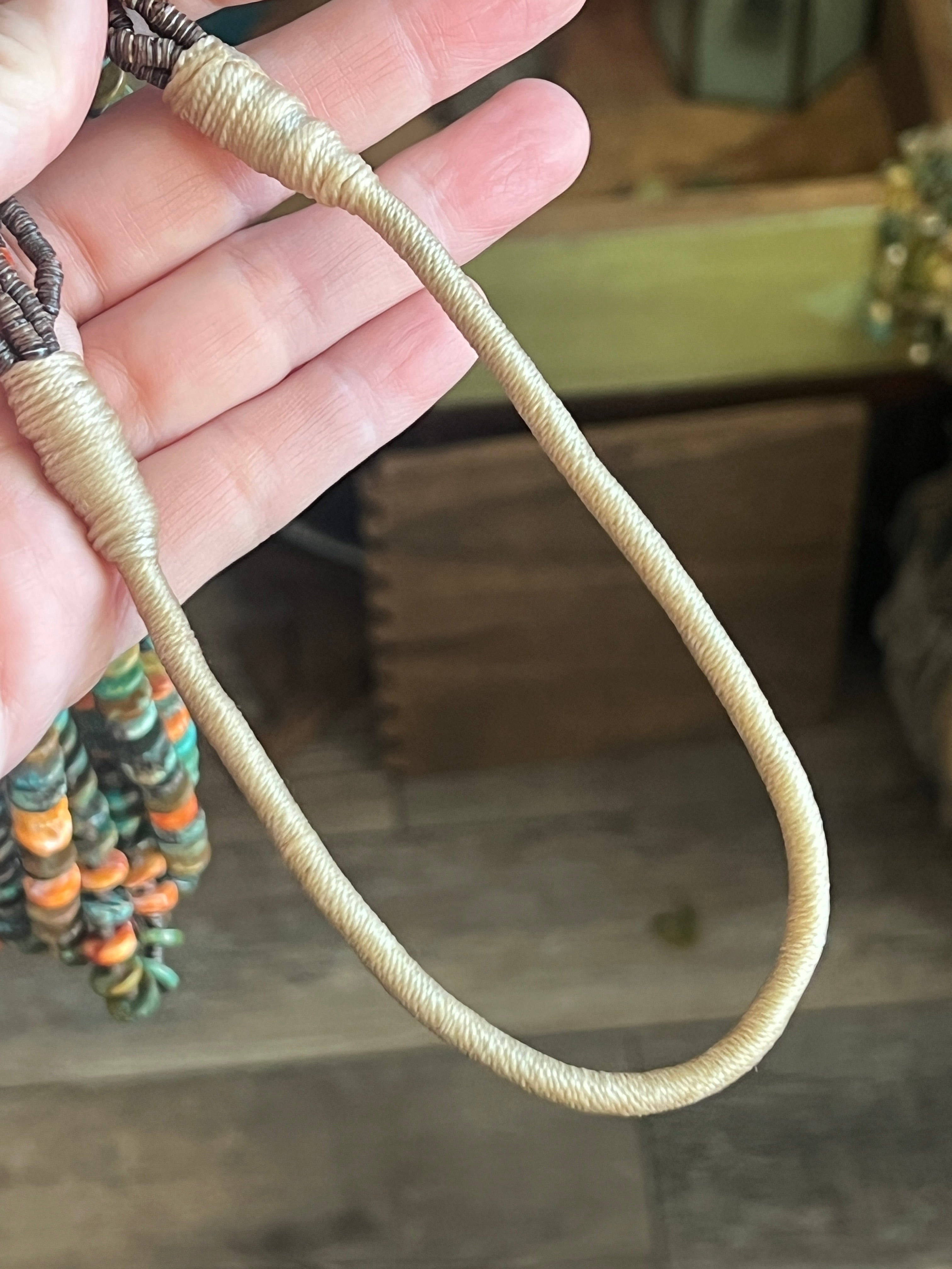 Gorgeous Handcrafted Five Strand Spiny Oyster, Turquoise and Heishi Squaw Wrap Beaded Necklace