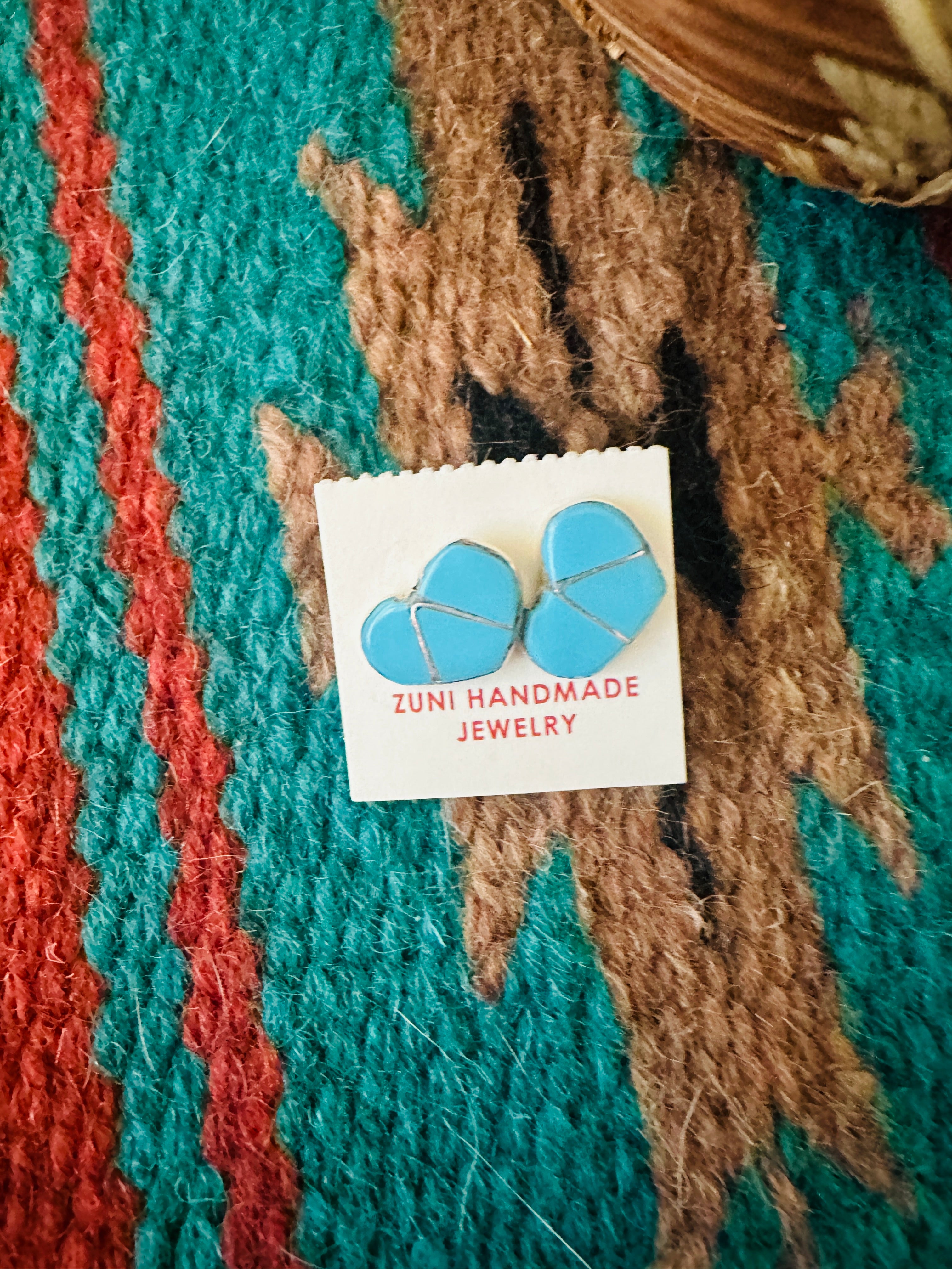 Handcrafted Sterling Silver & Turquoise Inlay Stud Heart Earrings