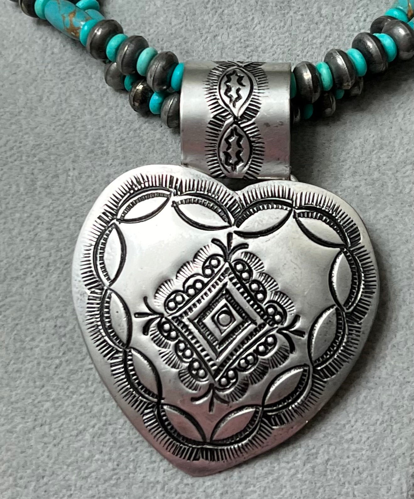 Silver-Plated Brass Heart & Two Strand Blue Accent Beaded Necklace