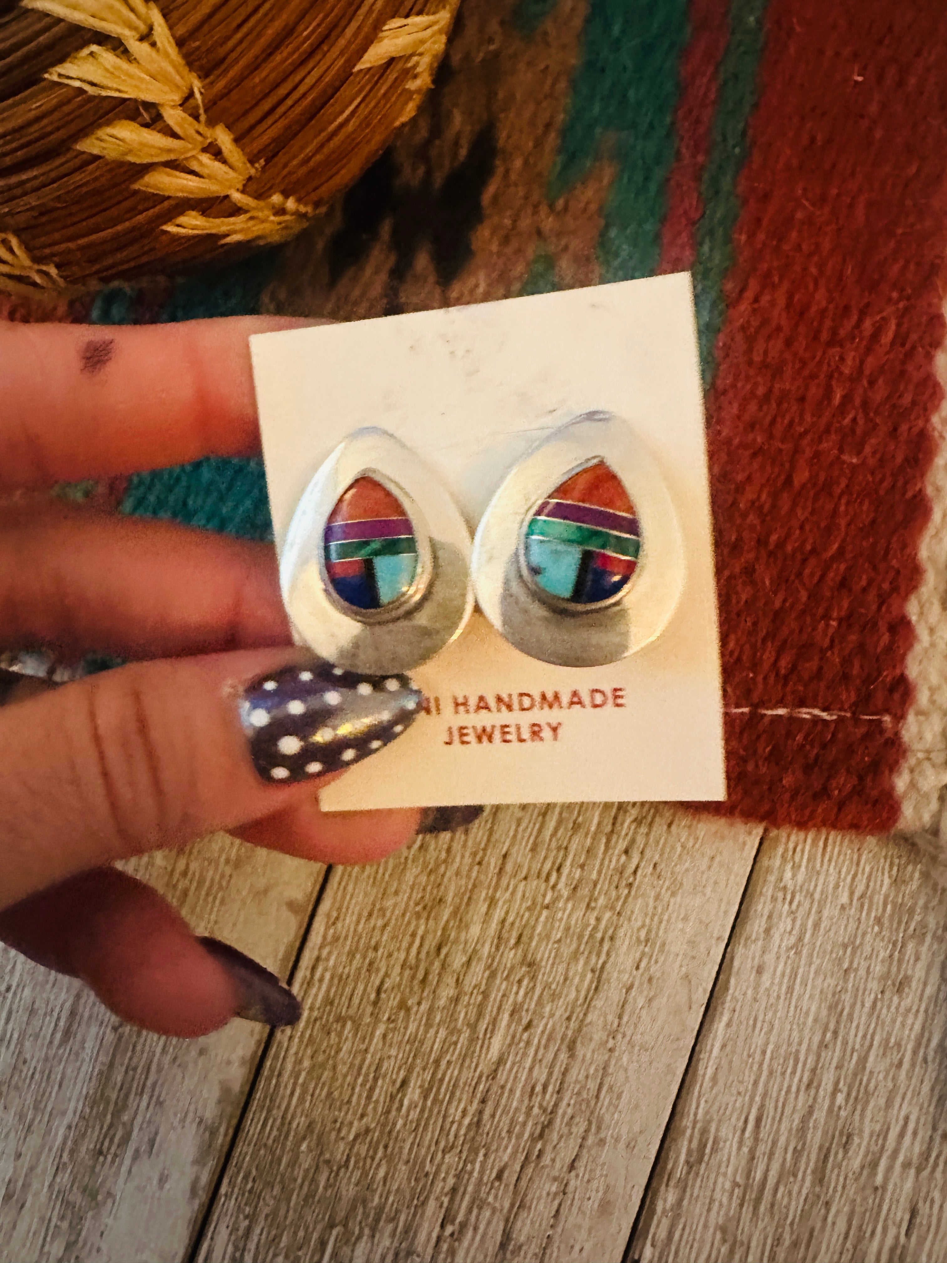 Handcrafted Old Pawn Sterling Silver & Multi Stone Clip On Earrings