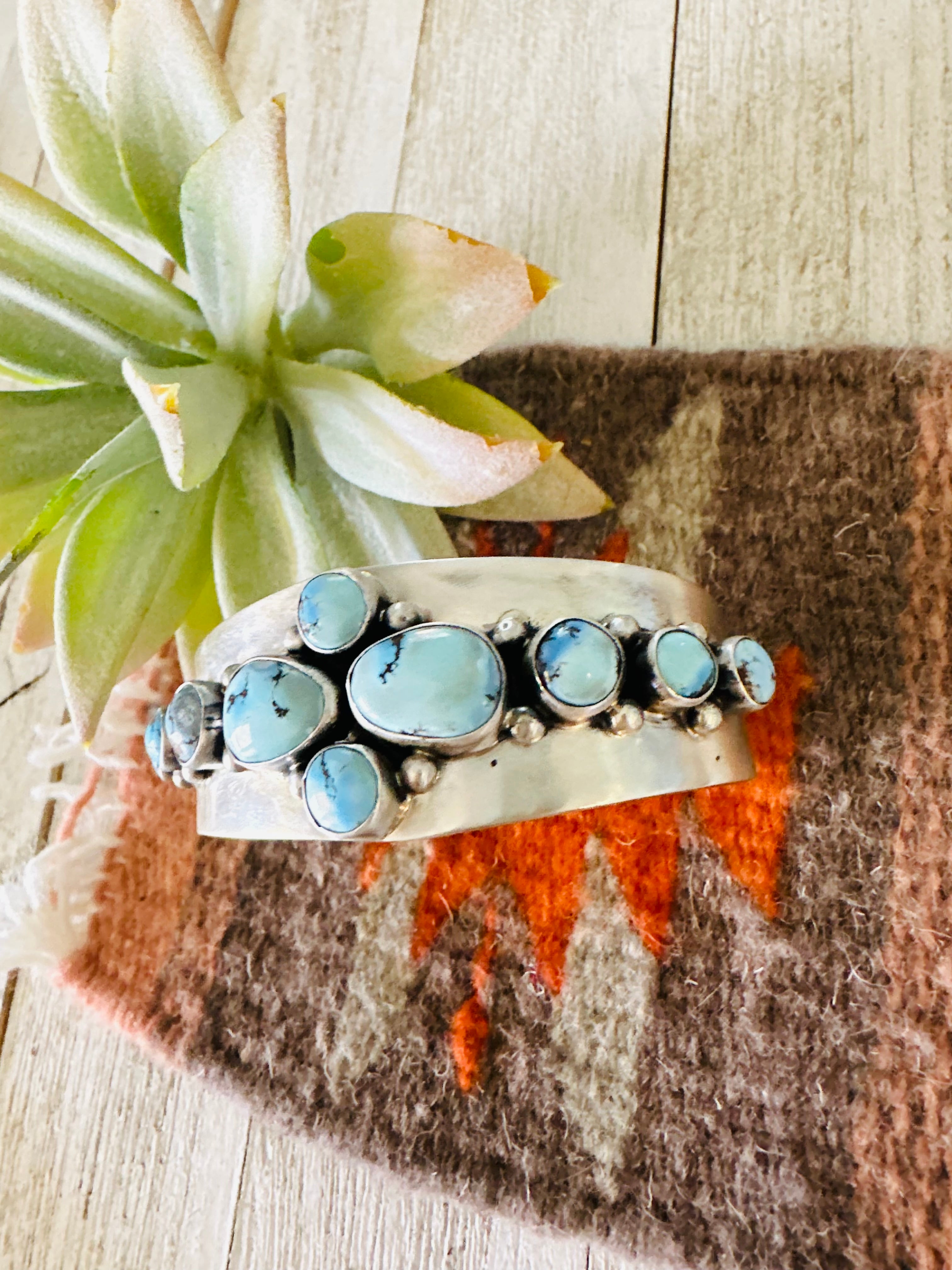 Handcrafted Golden Hills Turquoise & Sterling Silver Cuff Bracelet /