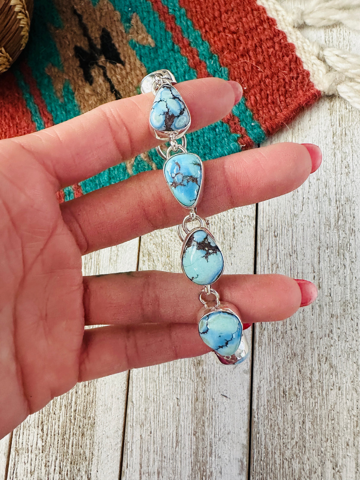 Handcrafted Golden Hills Turquoise & Sterling Silver Link Bracelet