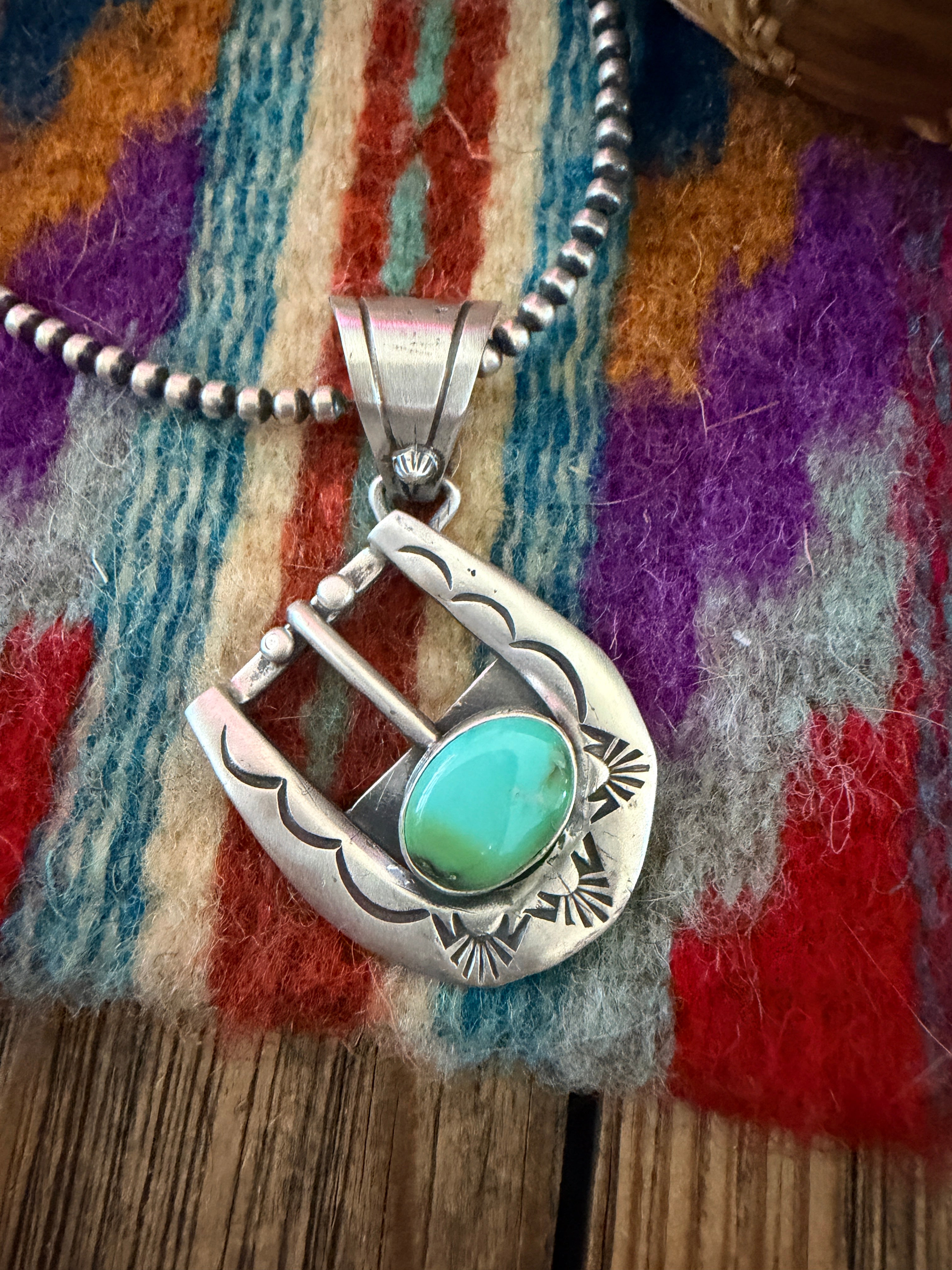 Handcrafted Sterling Silver & Turquoise Belt Buckle Pendant by Leroy James