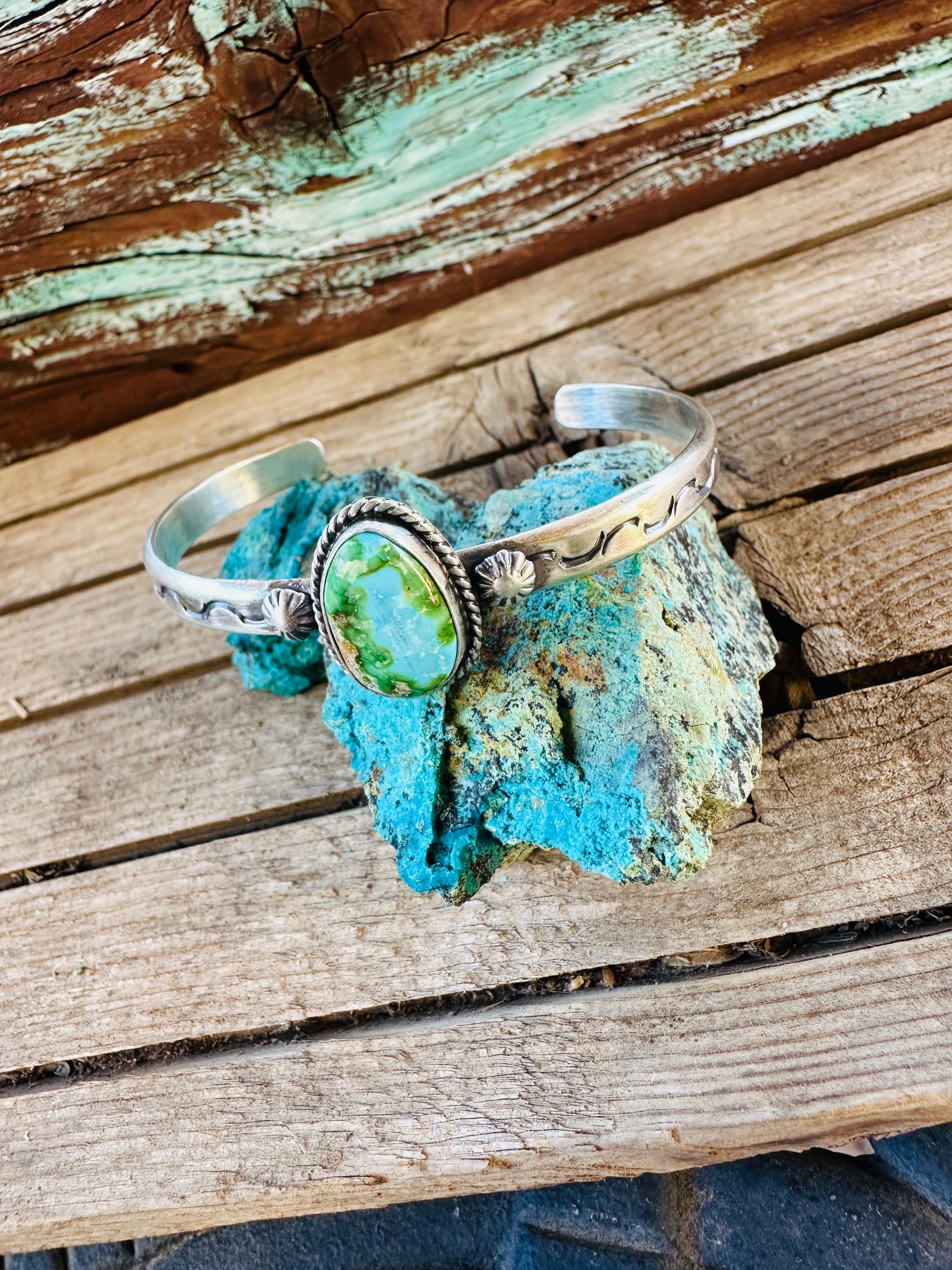 Handcrafted Sonoran Mountain Turquoise & Sterling Silver Cuff Bracelet