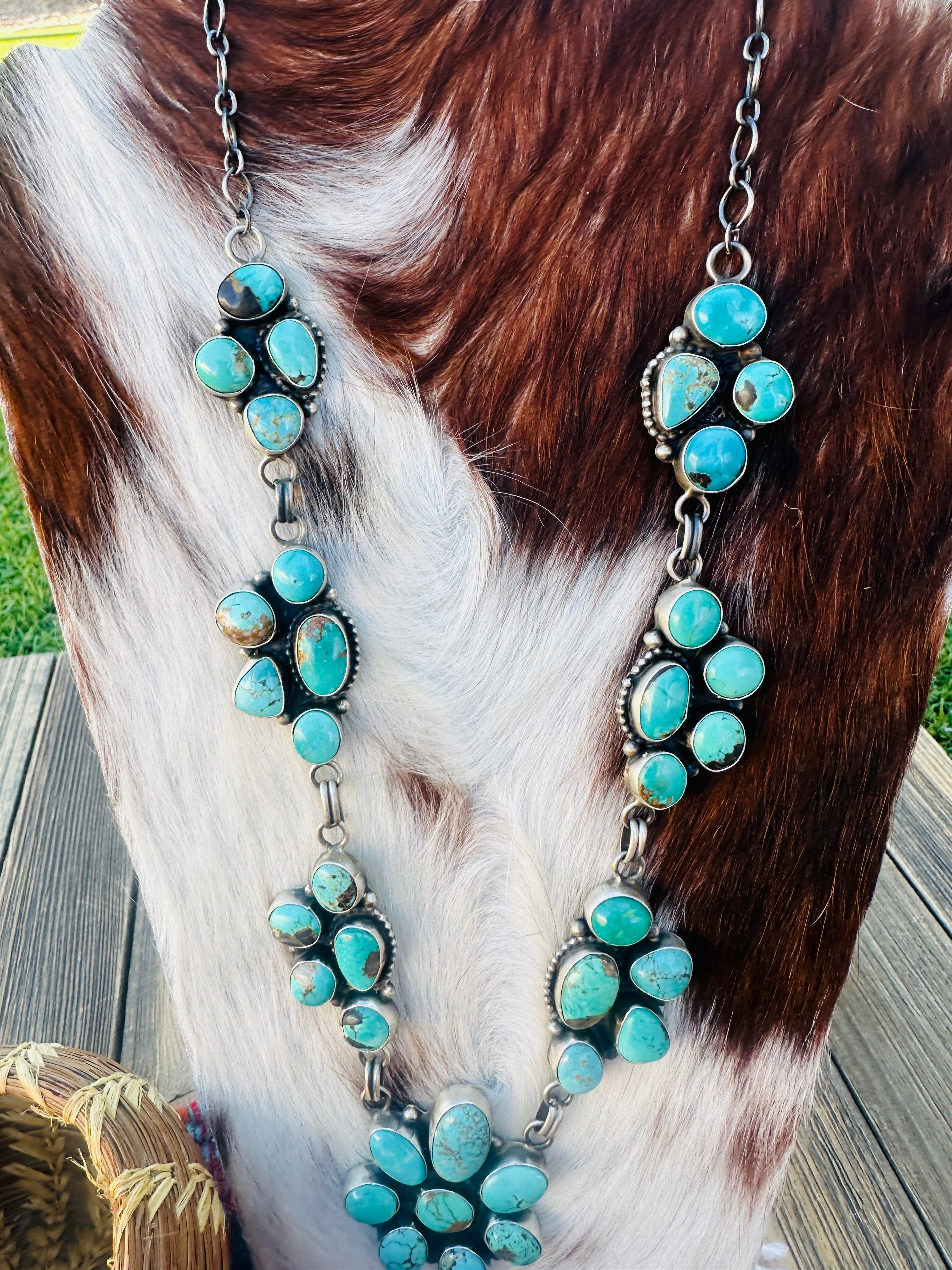 Handcrafted Turquoise & Sterling Silver Cluster Necklace and Earrings Set by Ella Peter