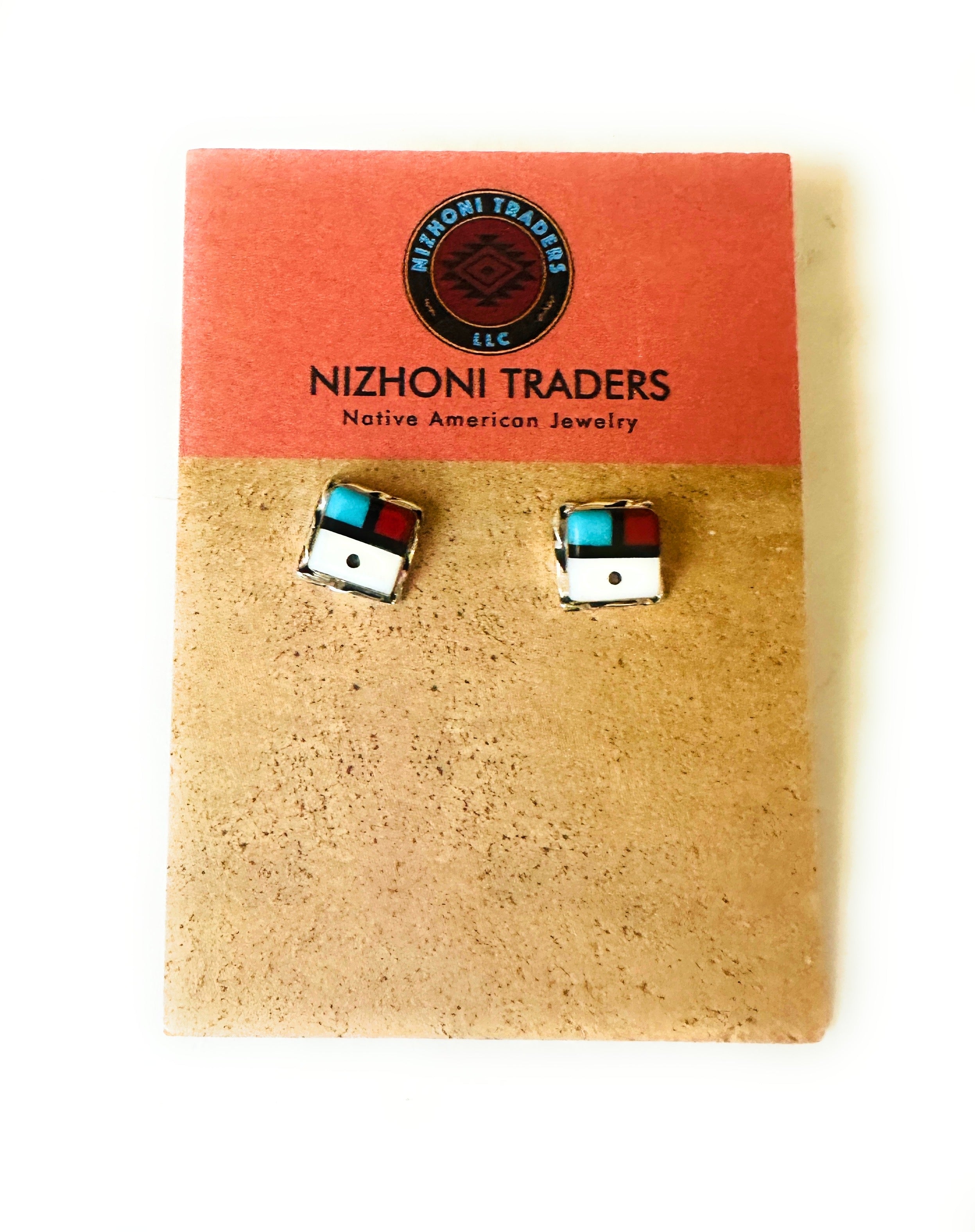 Handcrafted Sun Face Multi Stone & Sterling Silver Inlay Stud Earrings