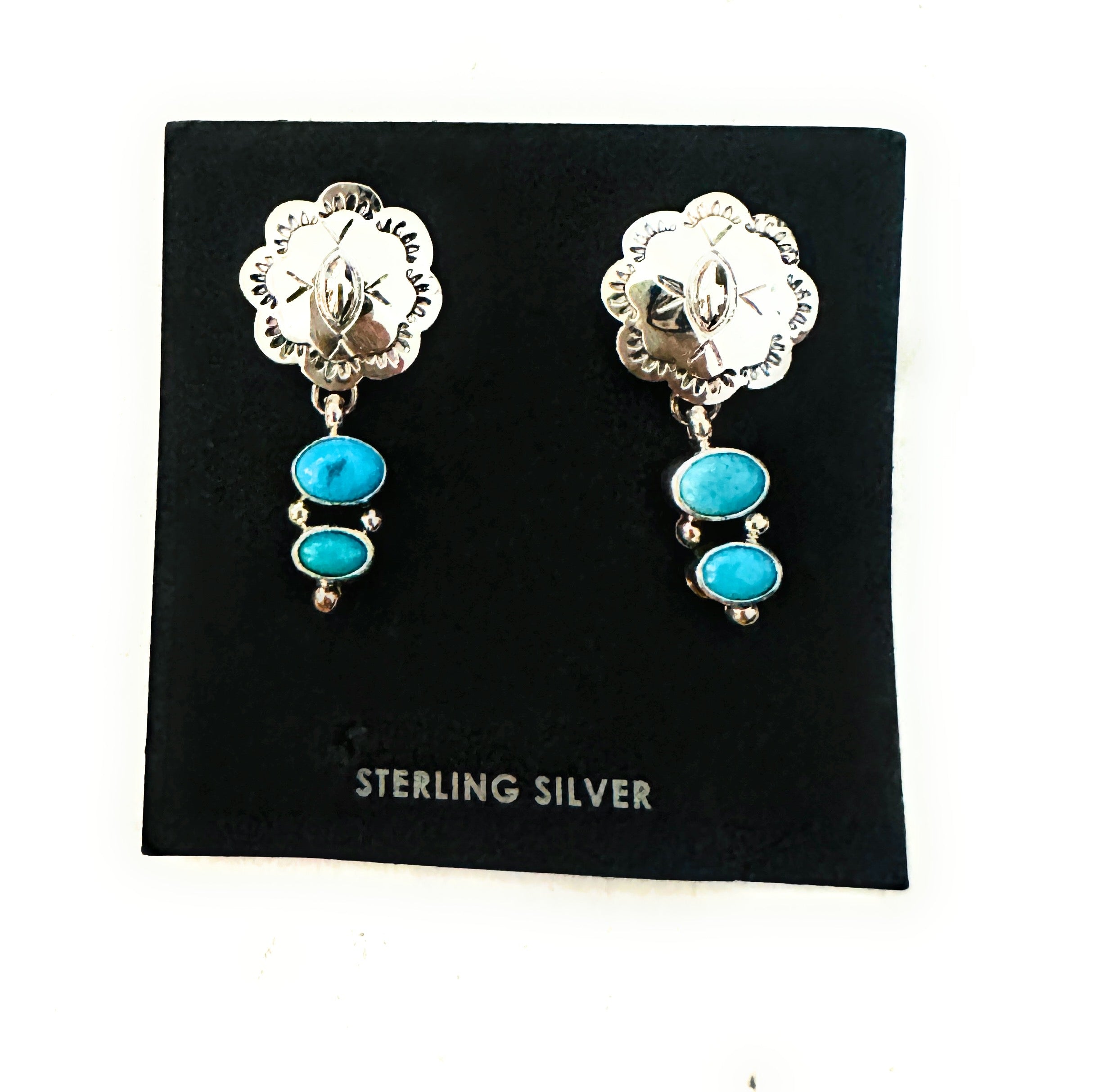 Navajo Sterling Silver & Turquoise Concho Dangle Earrings