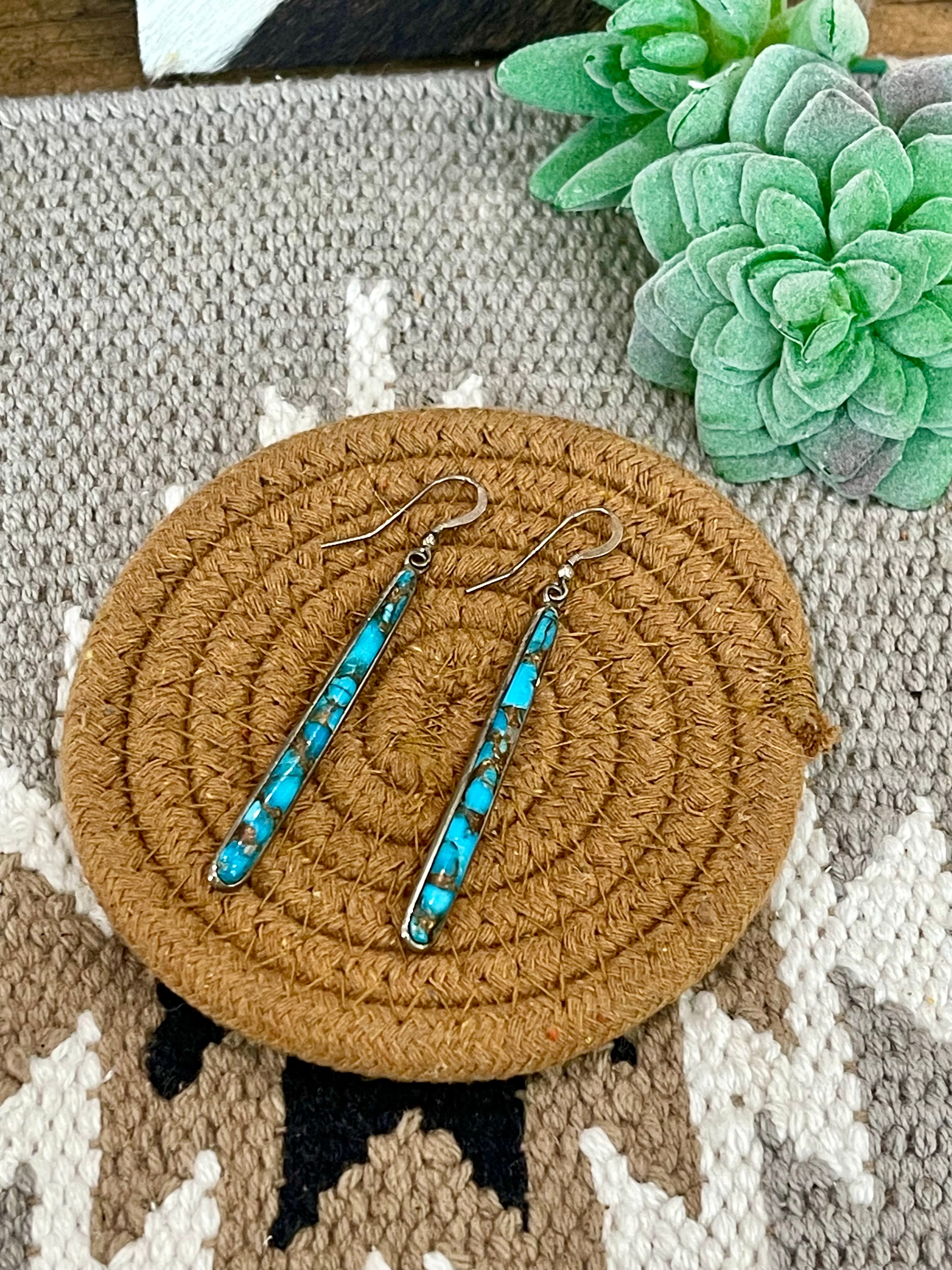 Vintage Handmade Faux Turquoise Dangle Earrings