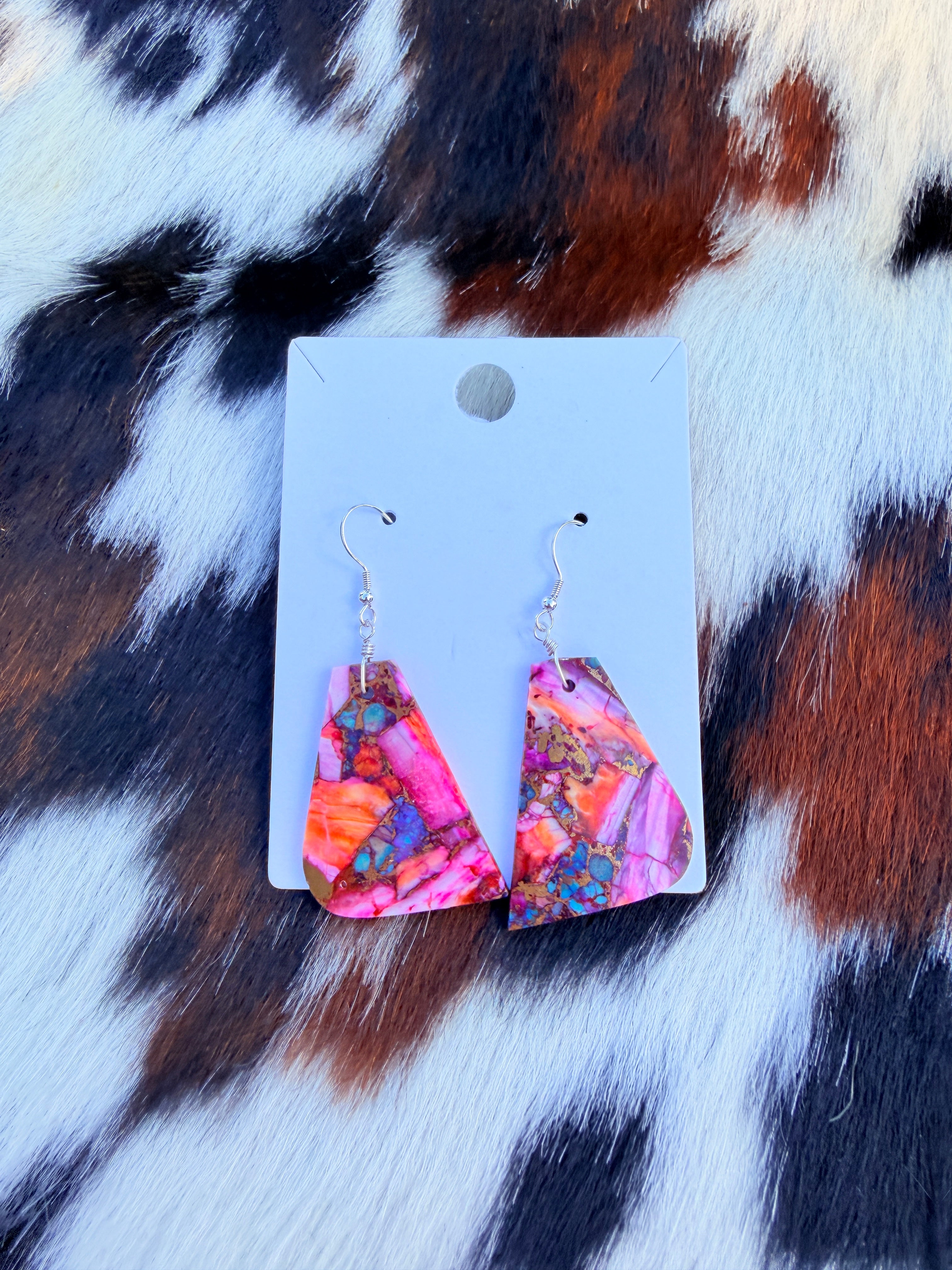 Handcrafted Sterling Silver & Pink Dream Mojave Slab Dangle Earrings