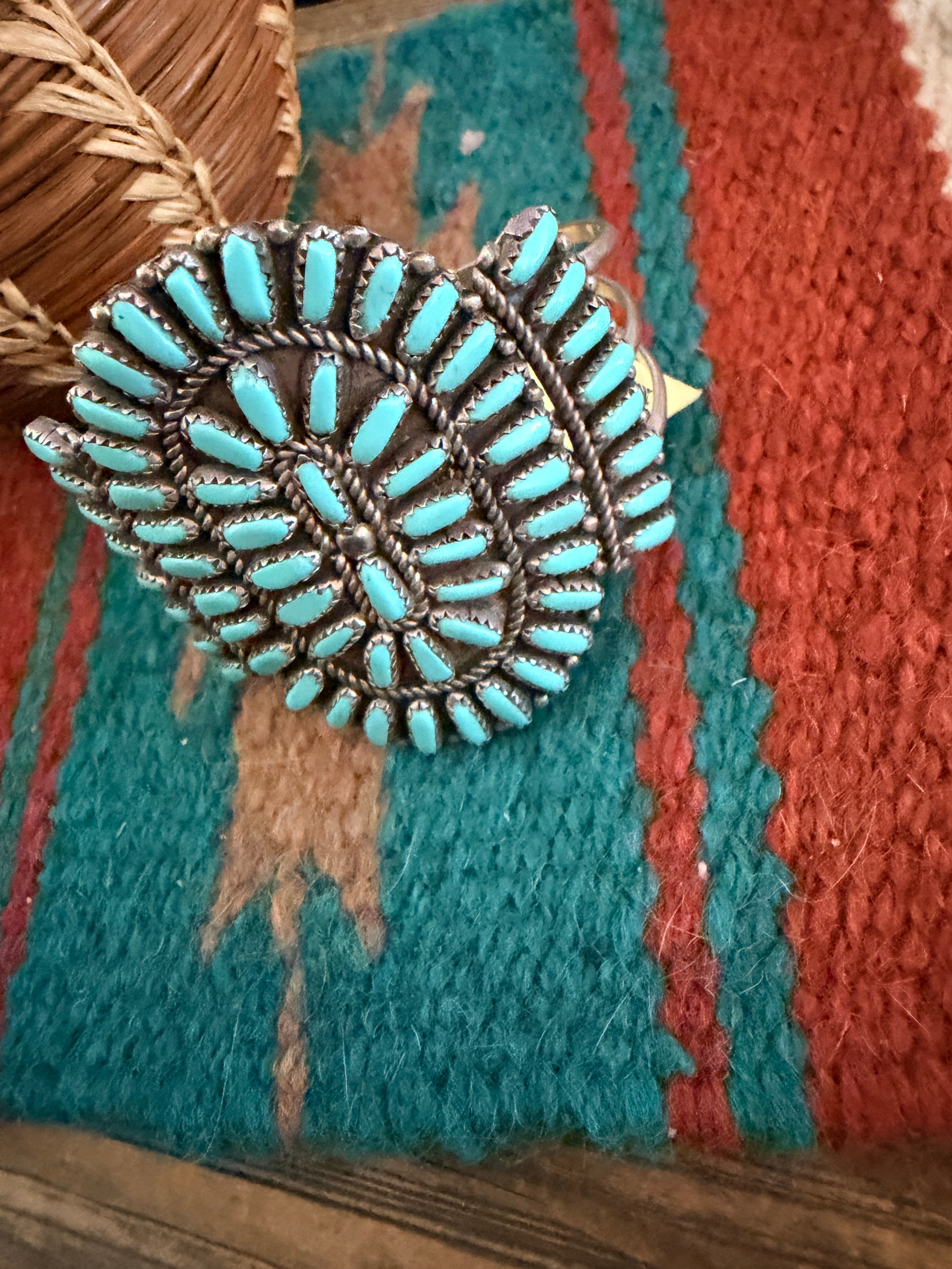 Handcrafted Old Pawn Sterling Silver & Turquoise Cluster Cuff Bracelet