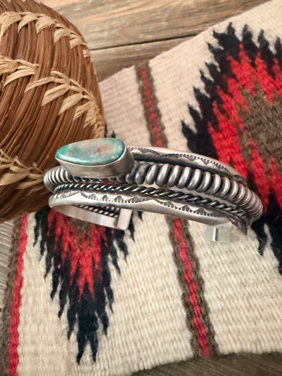 Handcrafted Carico Lake Turquoise & Sterling Silver Cuff Bracelet