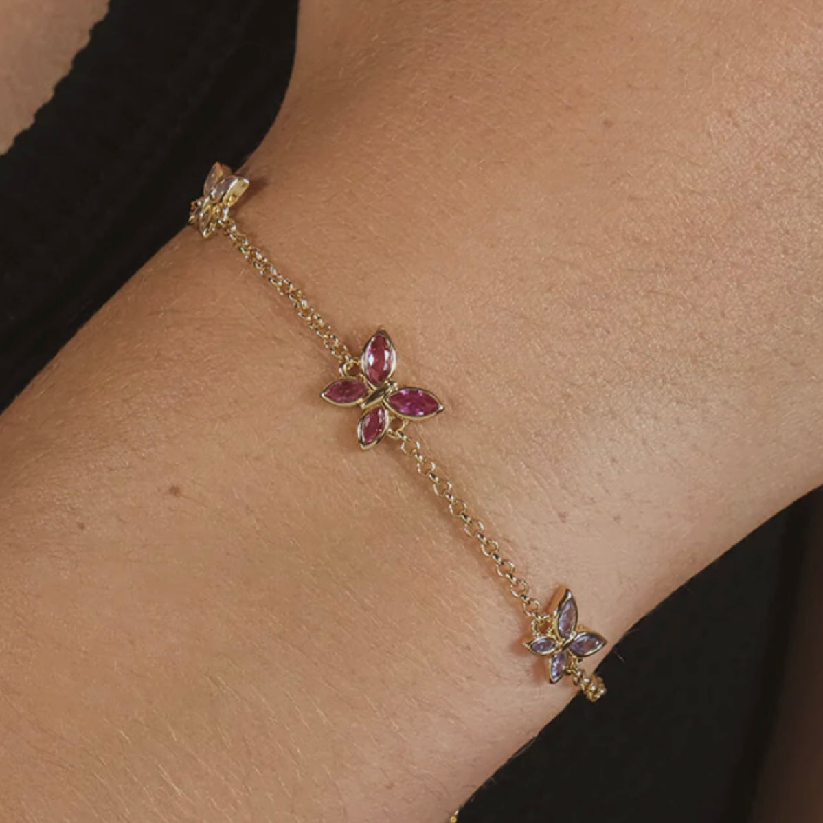 Caria CZ Butterfly Gold Plated Bolo Bracelet