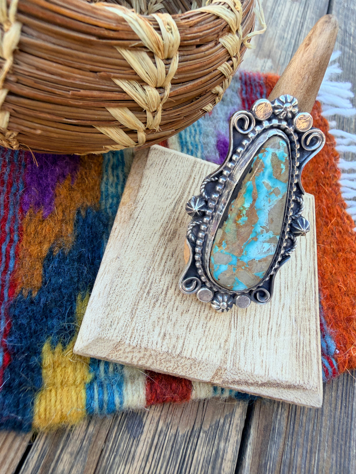 Handcrafted Royston Turquoise & Sterling Silver Ring 8.75 by Rosella Paxson
