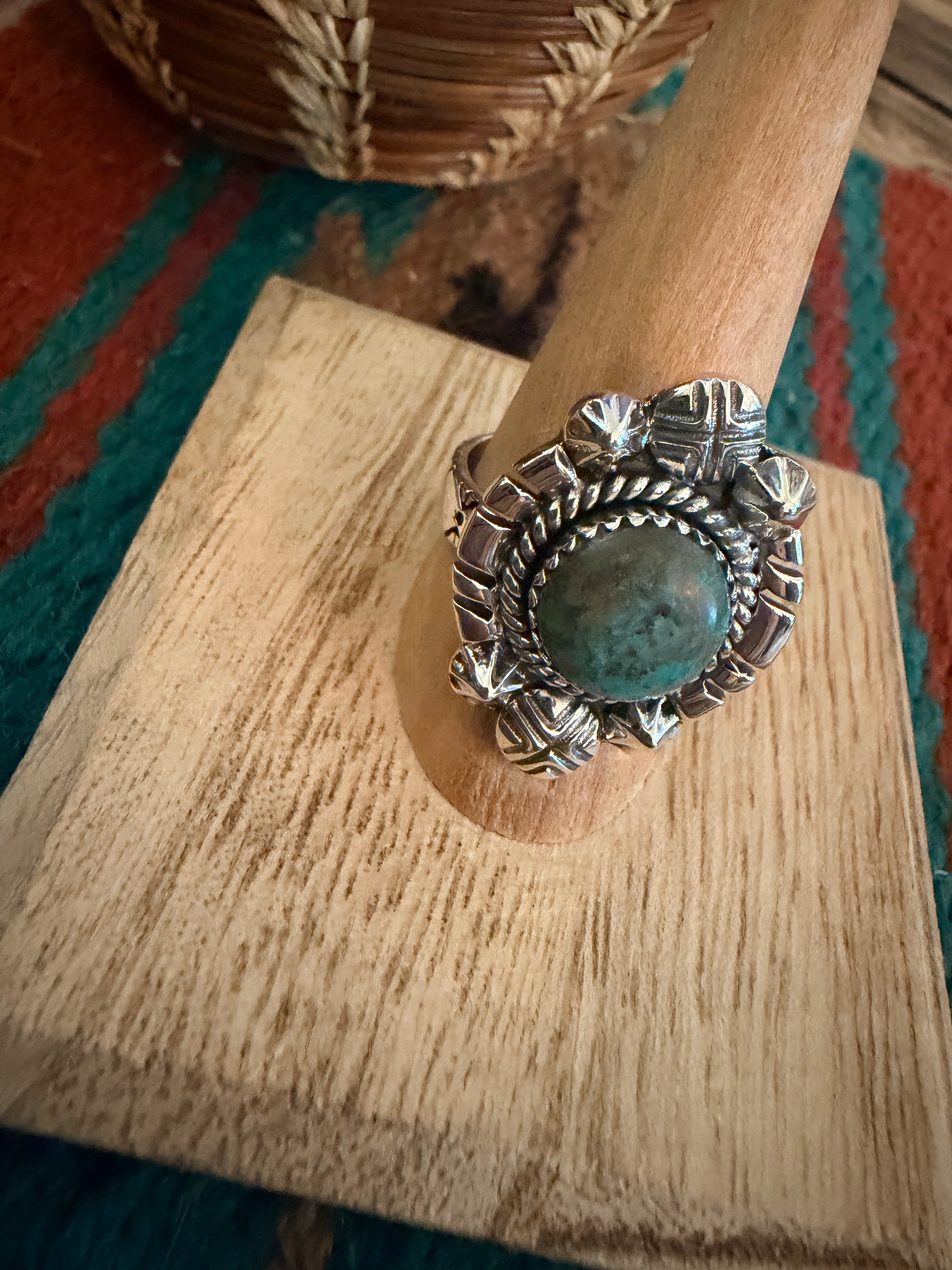Handmade Sterling Silver Number 8 Turquoise Adjustable Ring Signed Nizhoni