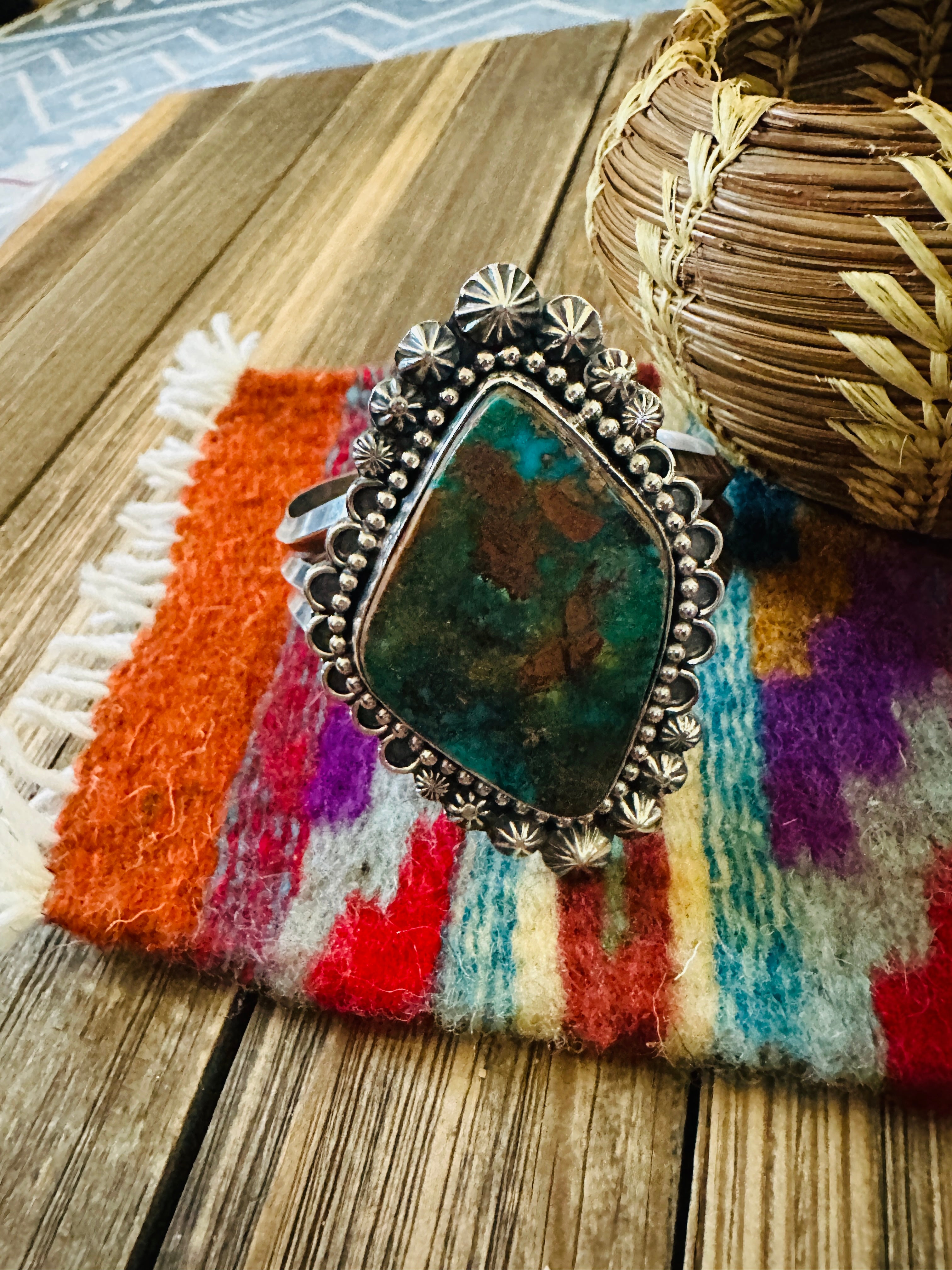 Handcrafted Pilot Mountain Turquoise & Sterling Silver Cuff Bracelet by Rosella Paxson