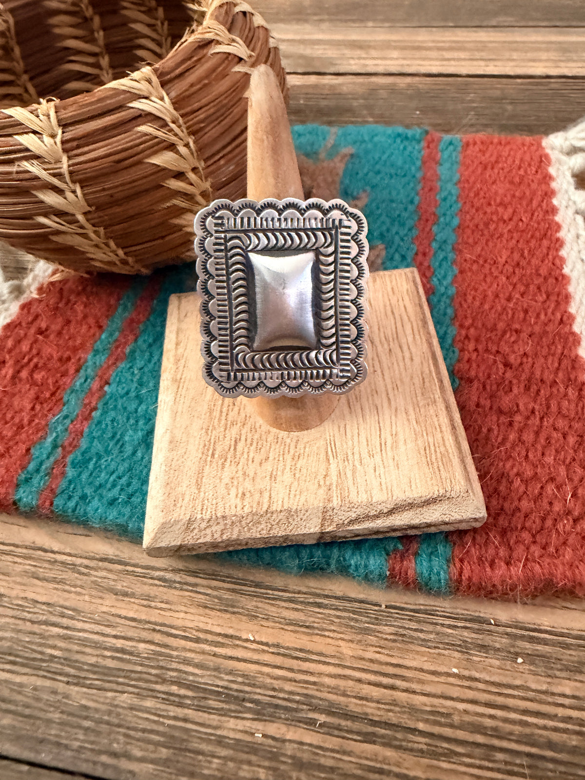 Handcrafted Sterling Silver Adjustable Concho Ring by Leander Tahe