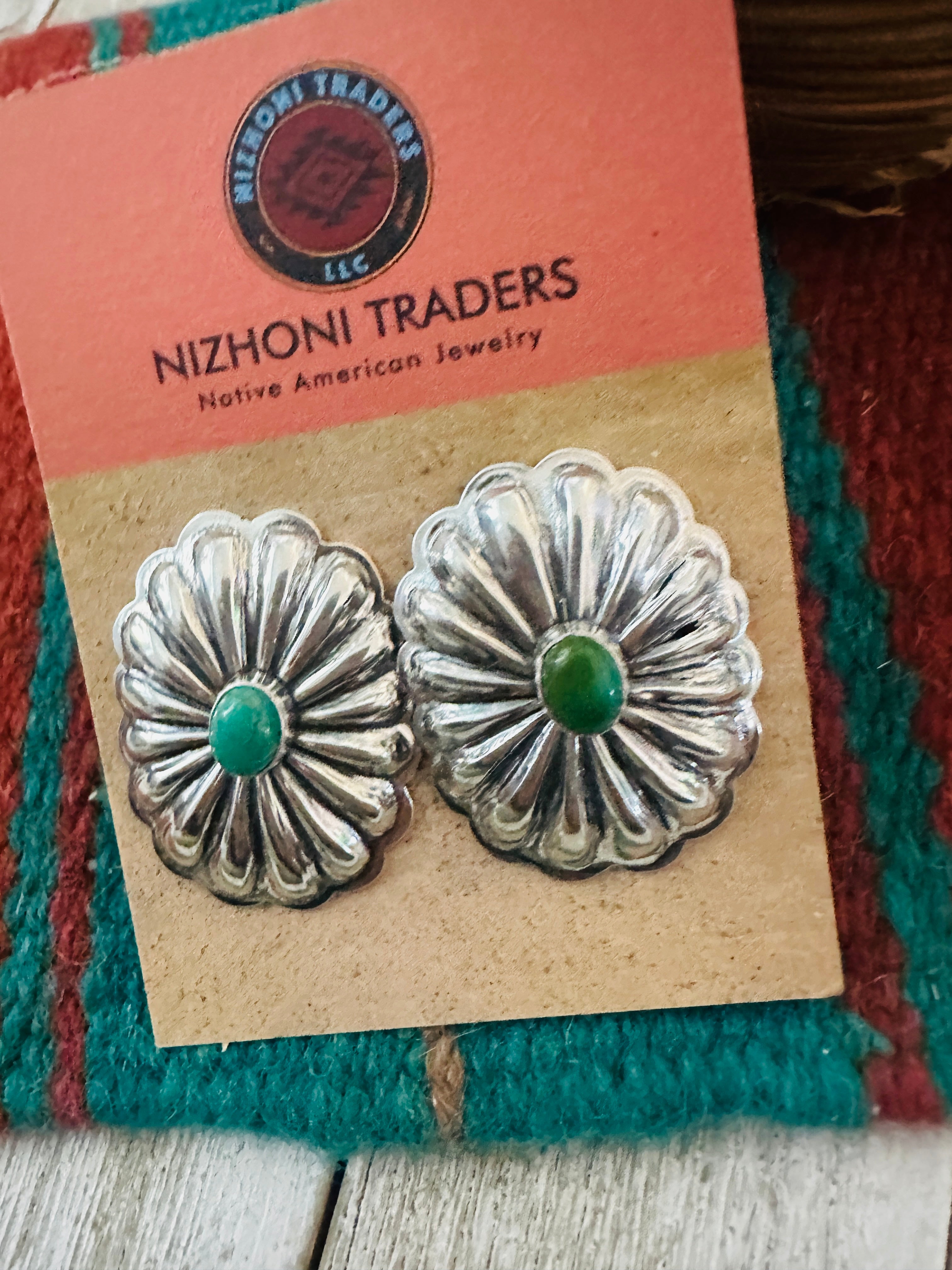 Handcrafted Sterling Silver & Turquoise Concho Post Earrings