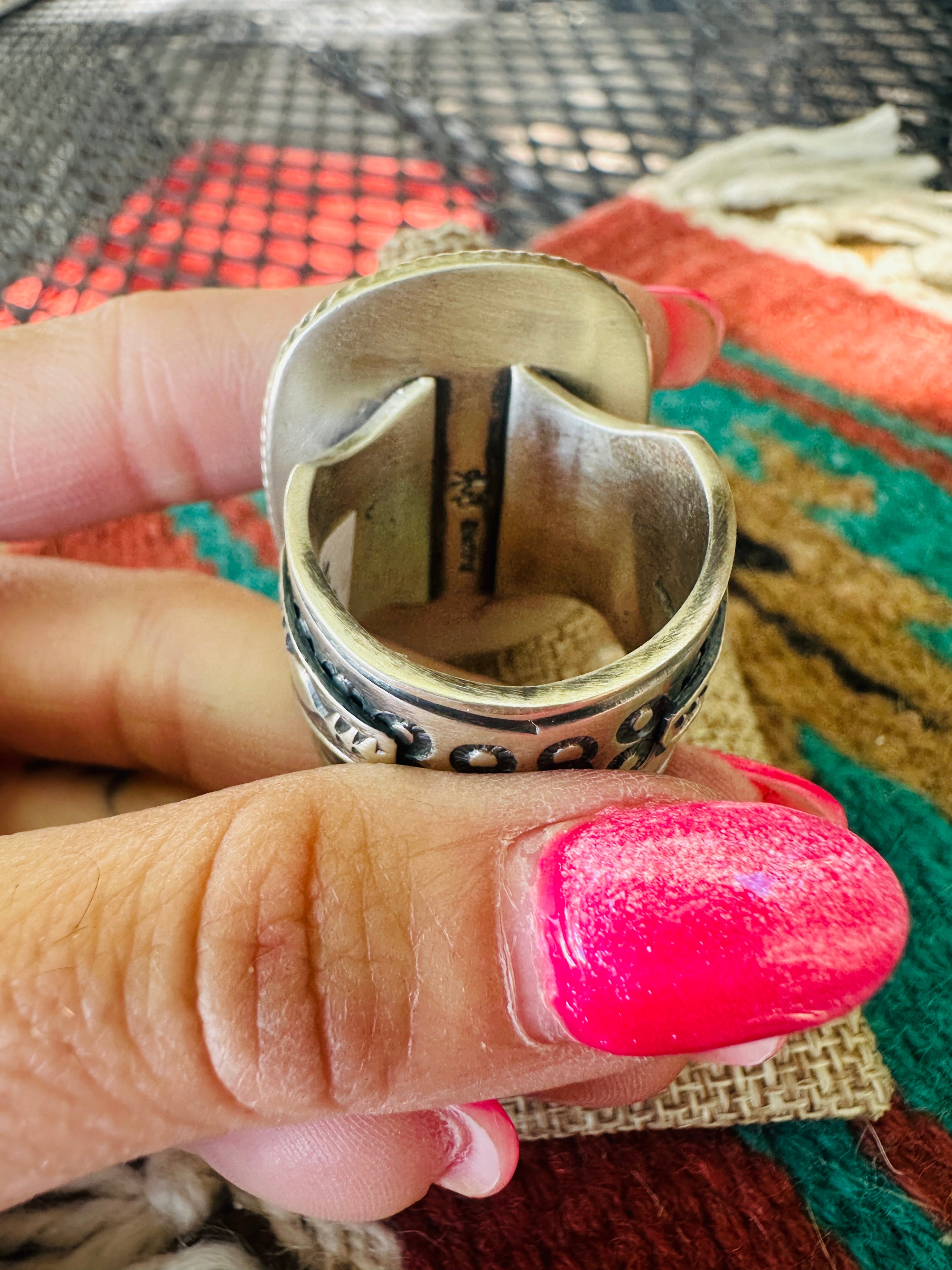 Handcrafted Sterling Silver & Number 8 Turquoise Ring Size 12.5