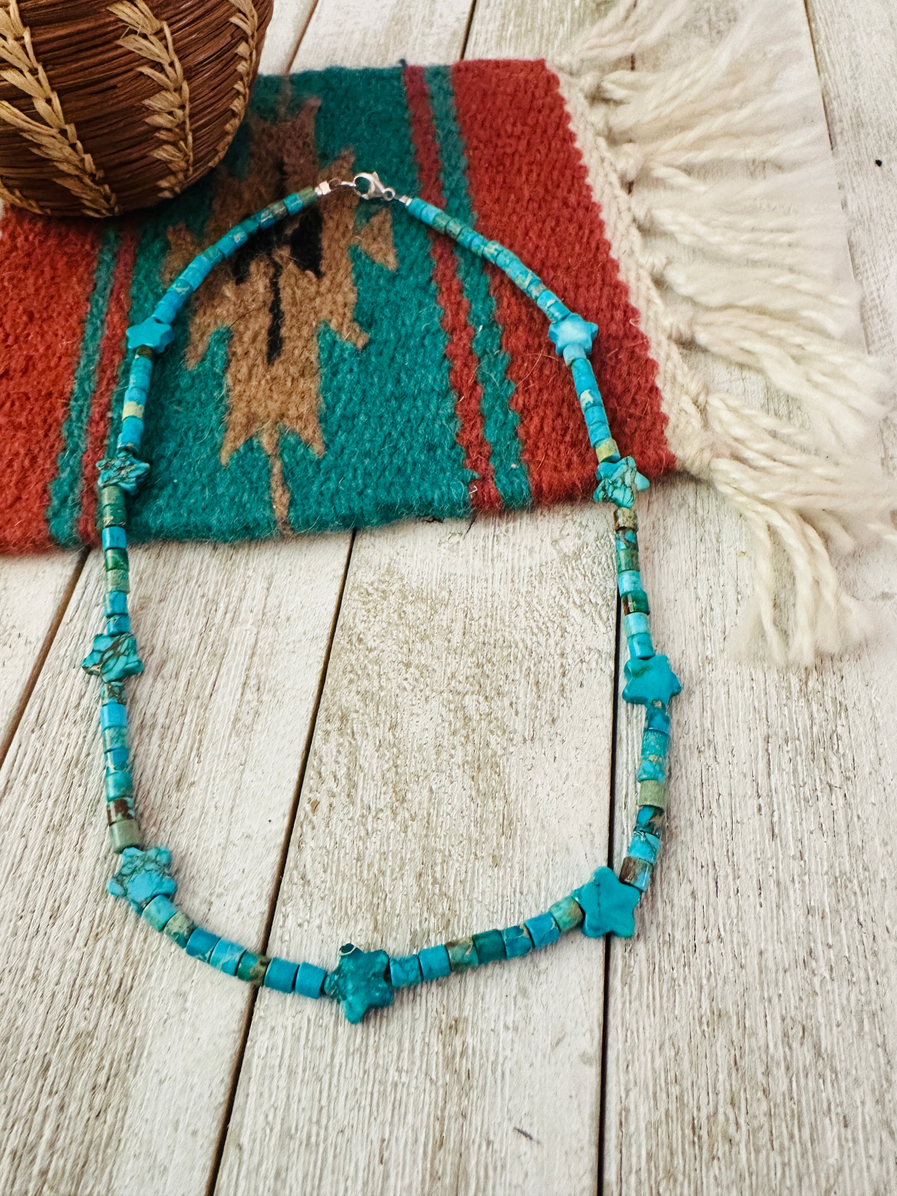 Turquoise & Sterling Silver 18” Beaded Star Necklace