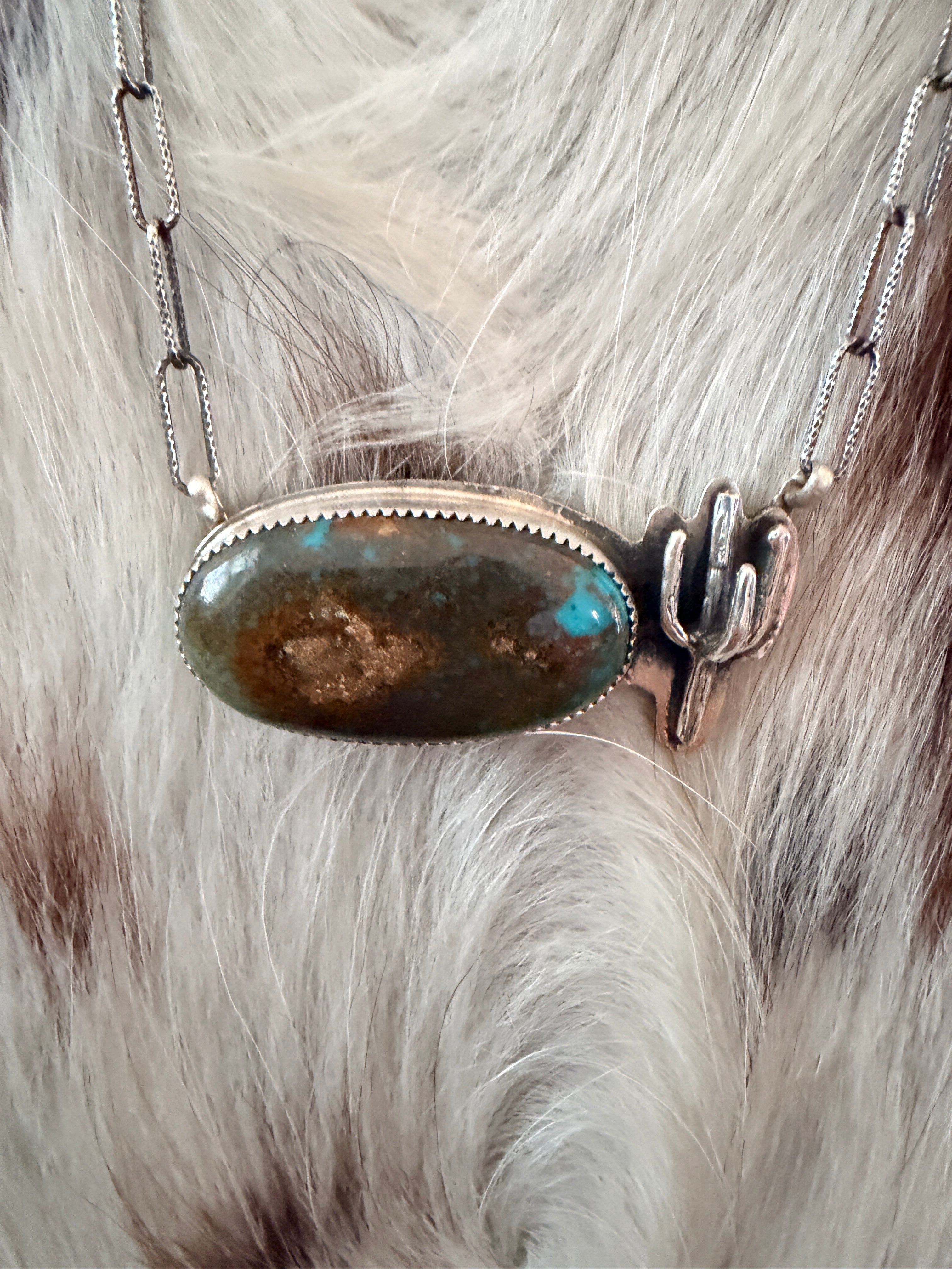 Handmade Sterling Silver & Royston Turquoise Cactus Necklace