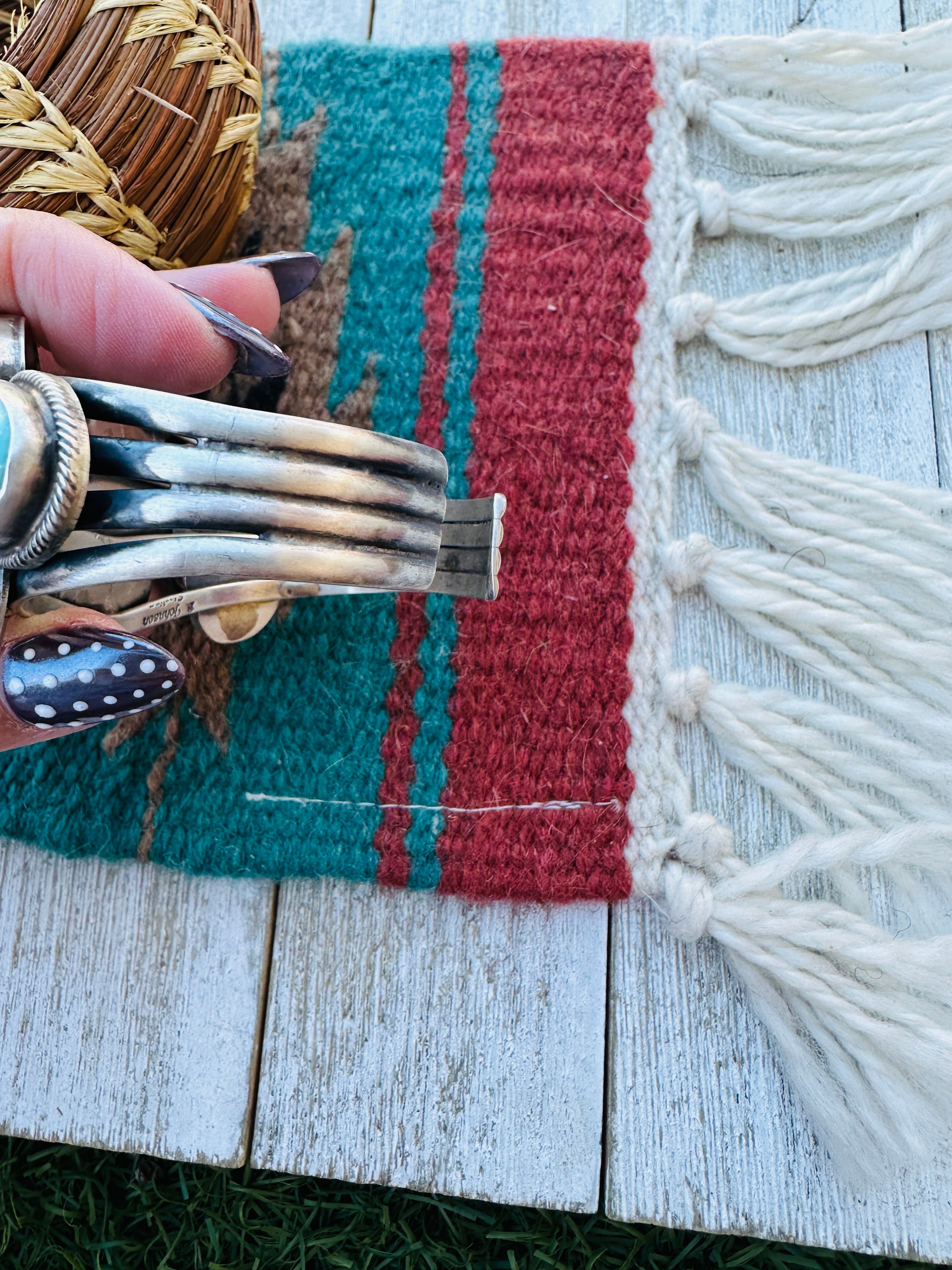 Handcrafted Sterling Silver & Carico Lake Turquoise Cluster Cuff Bracelet by Bobby Johnson