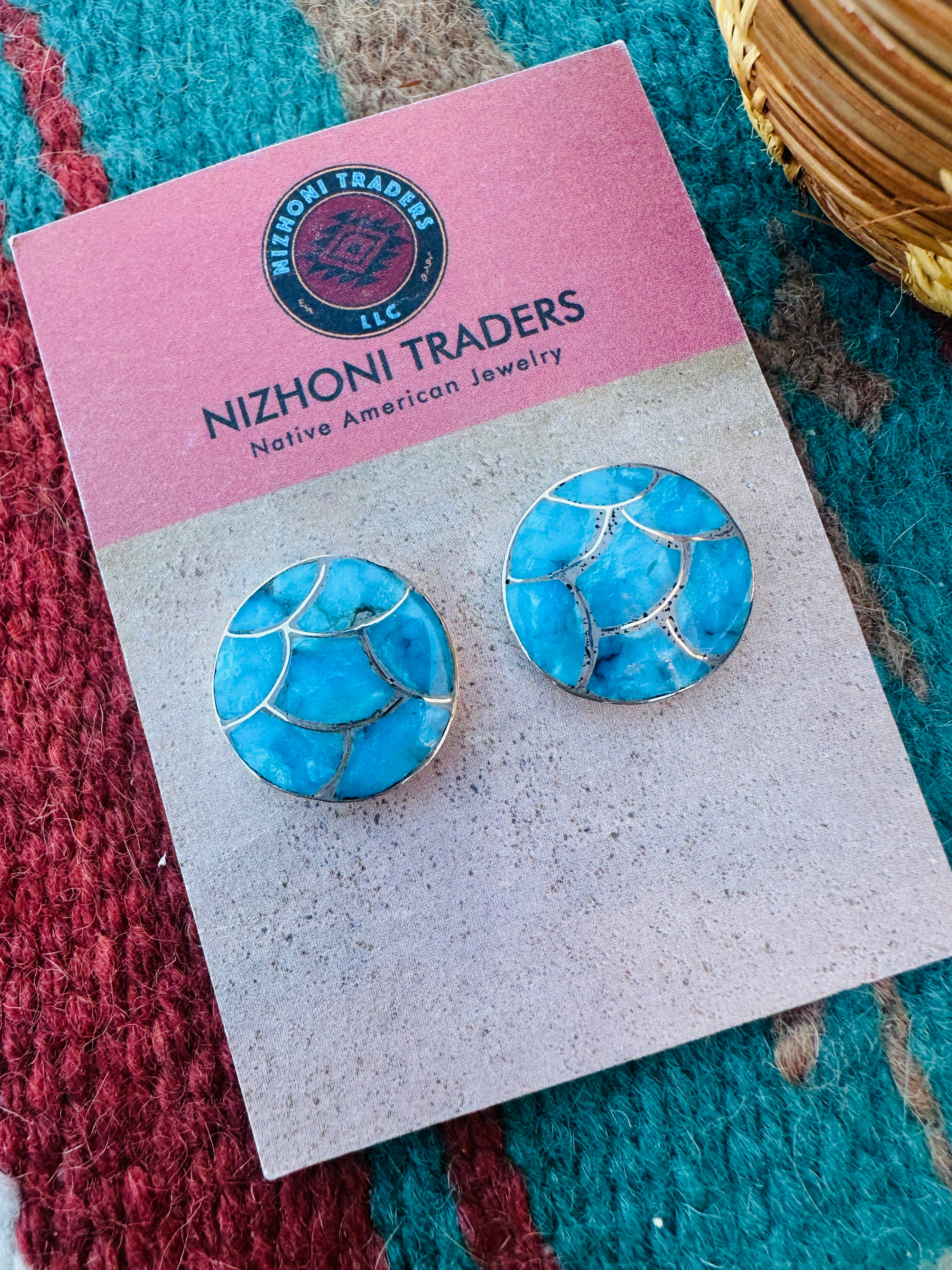 Handcrafted Turquoise & Sterling Silver Inlay Post Earrings