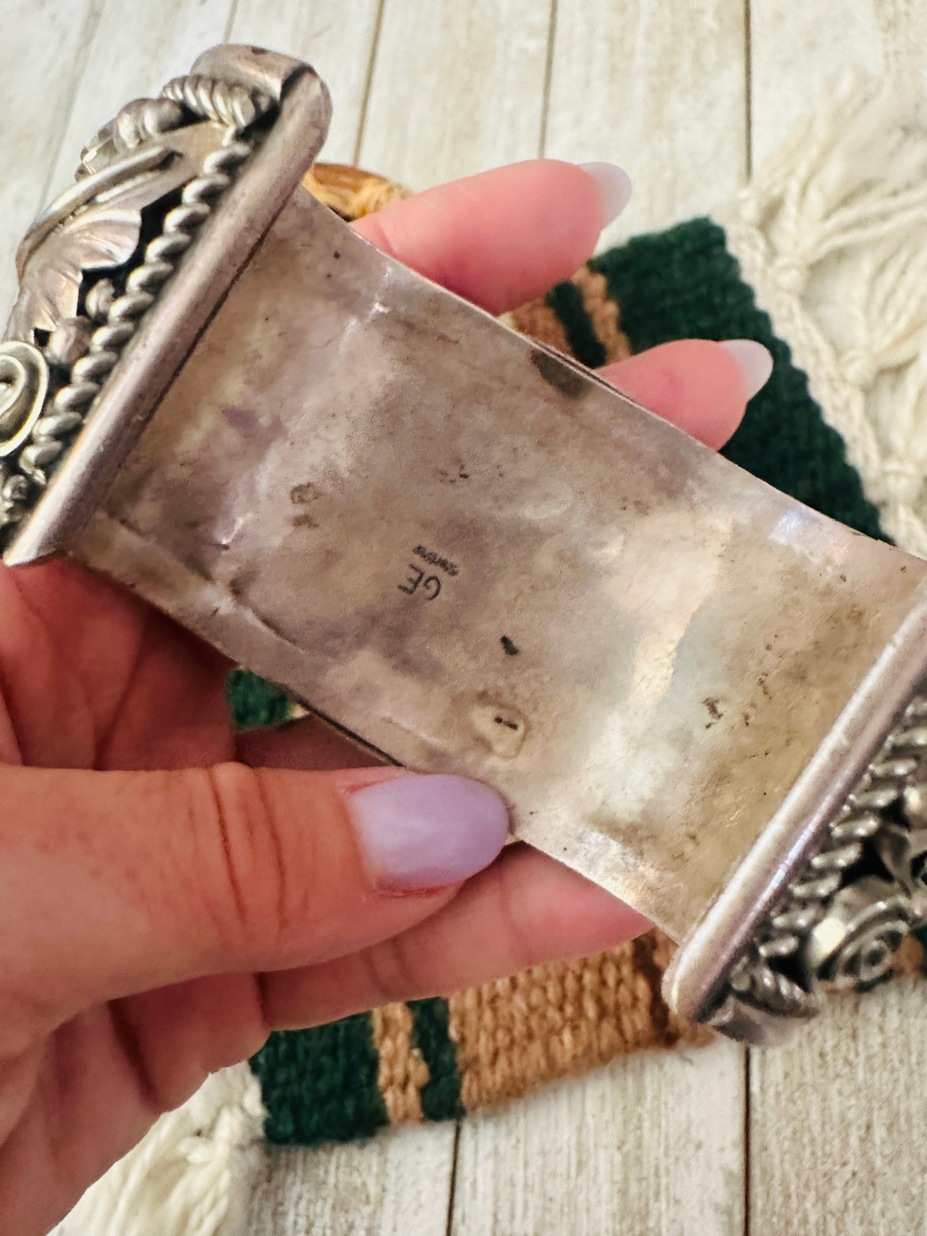 Handcrafted Old Pawn Turquoise, Coral & Sterling Silver Cuff Bracelet