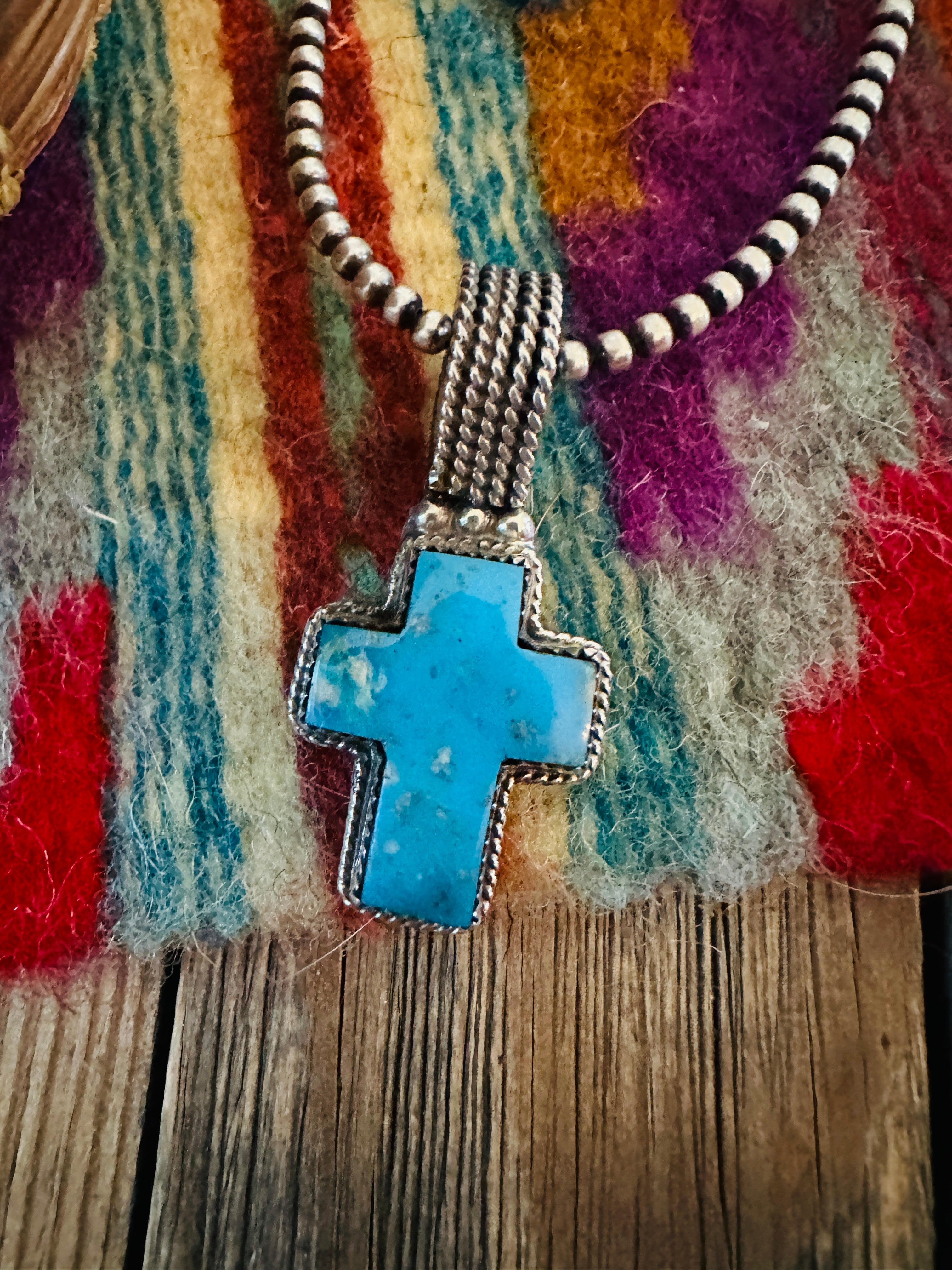 Handcrafted Sterling Silver & Turquoise Cross Pendant by Lawrence Archuleta
