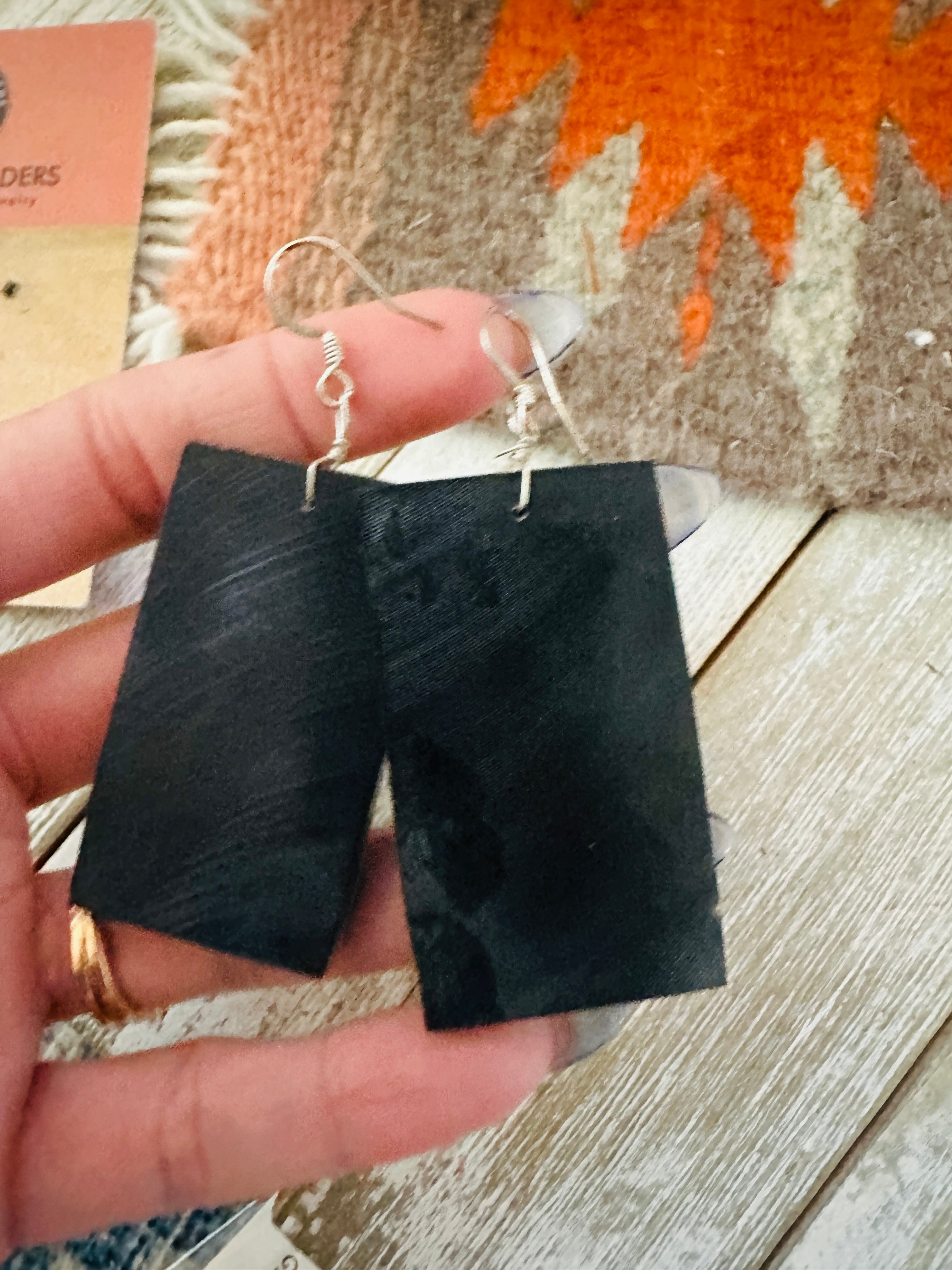 Handcrafted Turquoise & Onyx Inlay Dangle Earrings