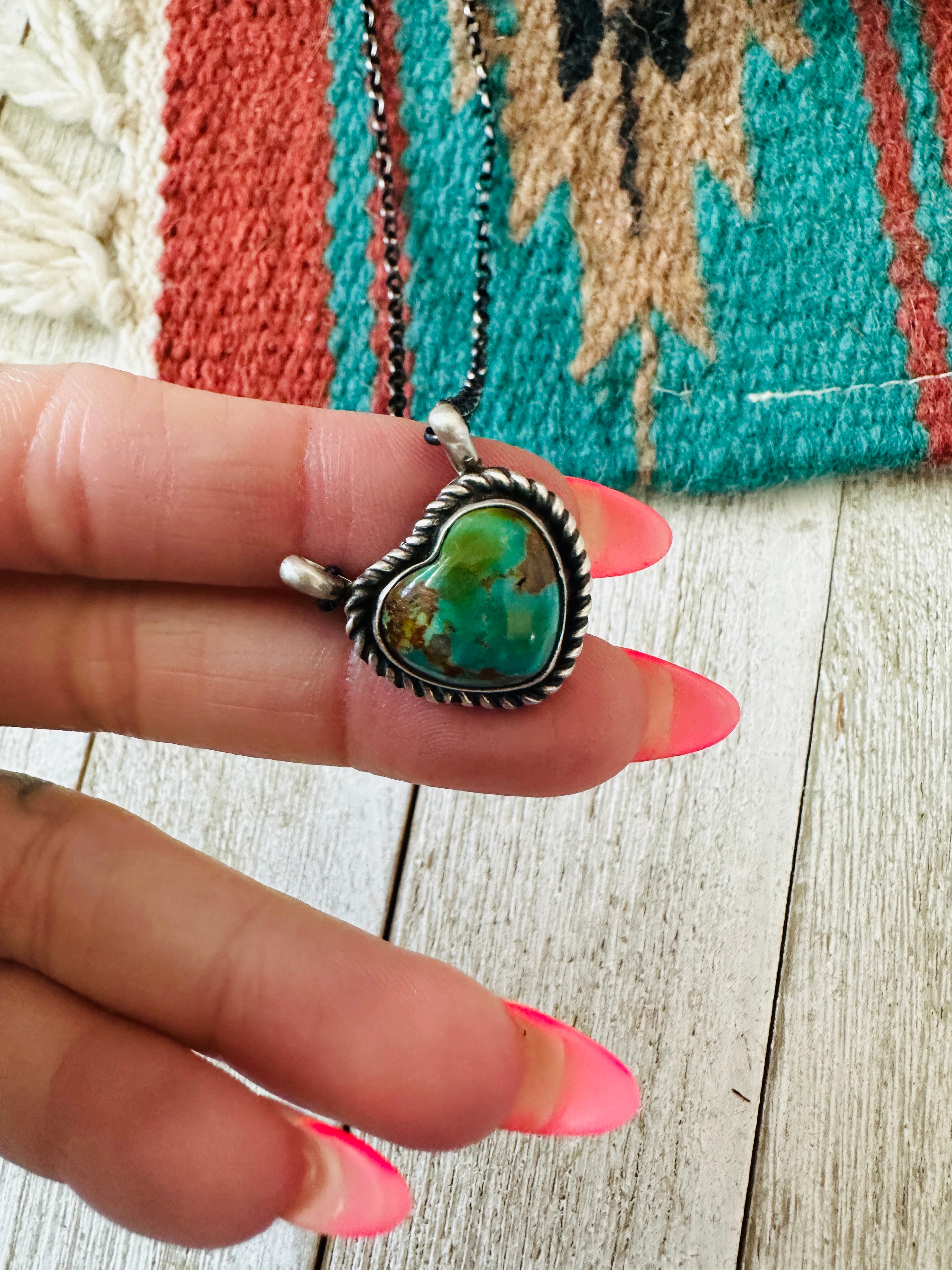 Handcrafted Sterling Silver & Turquoise Heart Necklace by Donovan Skeets