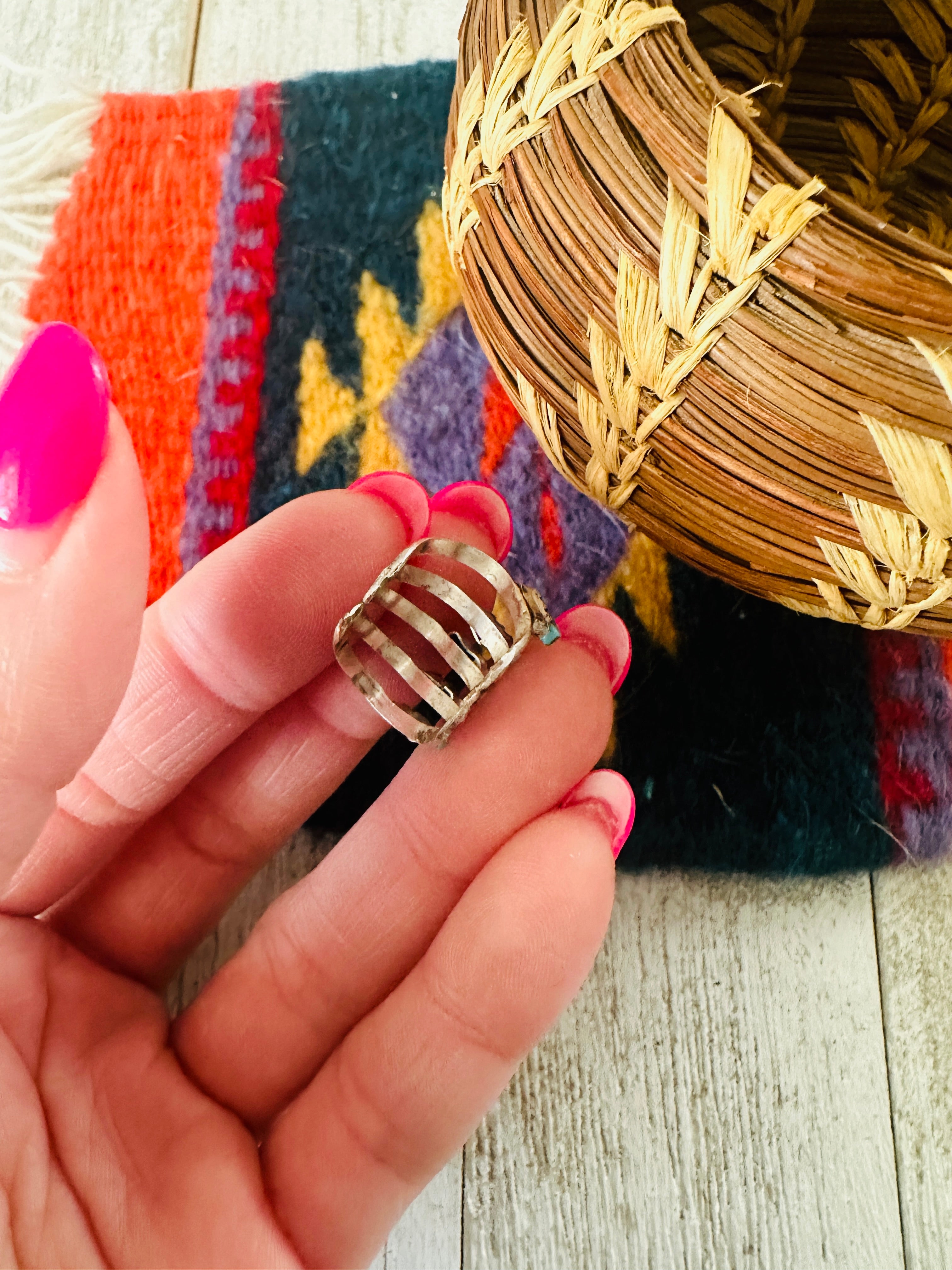 Handcrafted Sterling Silver & Turquoise 5 Stone Ear Cuff